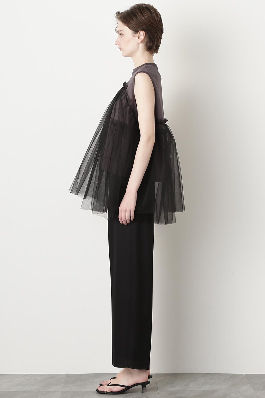 【ヒューエルミュージアム/hueLe Museum】の【STUMBLY】Tulle Combination Tops 人気、トレンドファッション・服の通販 founy(ファニー) 　ファッション　Fashion　レディースファッション　Fashion for Women　トップス・カットソー　Cut & Sew Tops　キャミソール&ノースリーブ　Camisoles & Sleeveless Tops　シャツ・ブラウス・オフィスカジュアル　Elegant Blouses & Button-Ups　ロングTシャツ・Tシャツ　Longline T-Shirts & Tees　カットソー・ベーシックTシャツ　Cut-and-Sewn Tops / Stretch Tees & Basics　キャミソール　Camisole, Spaghetti Strap Top　シンプル　Simple, Minimal　タンク　Tank Top, Sleeveless Top　チュール　Tulip, Tulip Motif　モノトーン　Monotone, Black and White　other-3|ID: prp329100004509221 ipo3291000000032847954