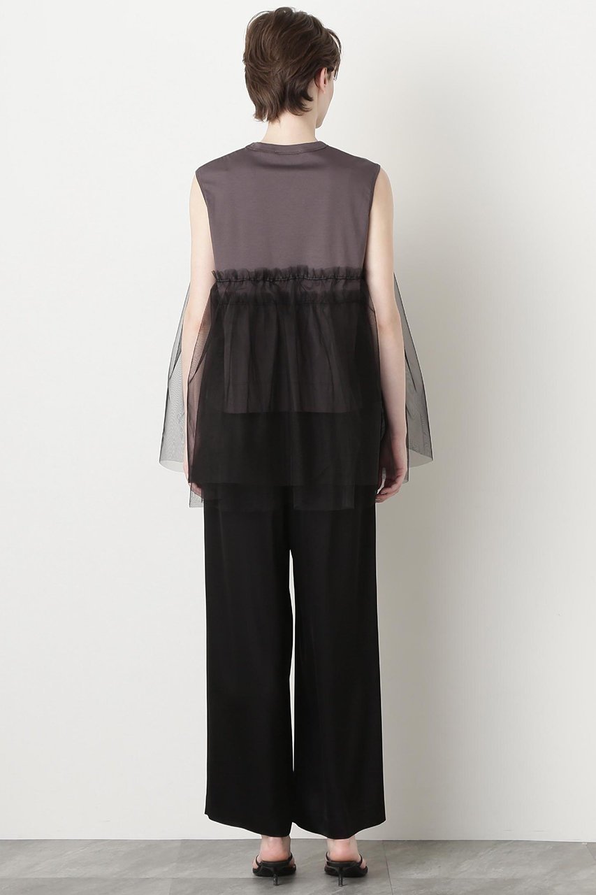 【ヒューエルミュージアム/hueLe Museum】の【STUMBLY】Tulle Combination Tops 人気、トレンドファッション・服の通販 founy(ファニー) 　ファッション　Fashion　レディースファッション　Fashion for Women　トップス・カットソー　Cut & Sew Tops　キャミソール&ノースリーブ　Camisoles & Sleeveless Tops　シャツ・ブラウス・オフィスカジュアル　Elegant Blouses & Button-Ups　ロングTシャツ・Tシャツ　Longline T-Shirts & Tees　カットソー・ベーシックTシャツ　Cut-and-Sewn Tops / Stretch Tees & Basics　キャミソール　Camisole, Spaghetti Strap Top　シンプル　Simple, Minimal　タンク　Tank Top, Sleeveless Top　チュール　Tulip, Tulip Motif　モノトーン　Monotone, Black and White　other-4|ID: prp329100004509221 ipo3291000000032847960