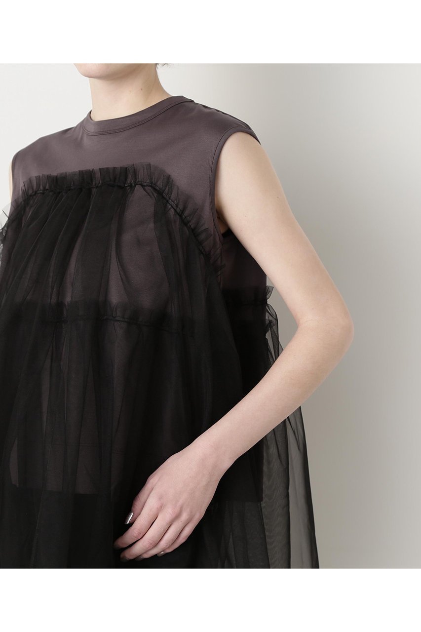 【ヒューエルミュージアム/hueLe Museum】の【STUMBLY】Tulle Combination Tops 人気、トレンドファッション・服の通販 founy(ファニー) 　ファッション　Fashion　レディースファッション　Fashion for Women　トップス・カットソー　Cut & Sew Tops　キャミソール&ノースリーブ　Camisoles & Sleeveless Tops　シャツ・ブラウス・オフィスカジュアル　Elegant Blouses & Button-Ups　ロングTシャツ・Tシャツ　Longline T-Shirts & Tees　カットソー・ベーシックTシャツ　Cut-and-Sewn Tops / Stretch Tees & Basics　キャミソール　Camisole, Spaghetti Strap Top　シンプル　Simple, Minimal　タンク　Tank Top, Sleeveless Top　チュール　Tulip, Tulip Motif　モノトーン　Monotone, Black and White　other-6|ID: prp329100004509221 ipo3291000000035374512