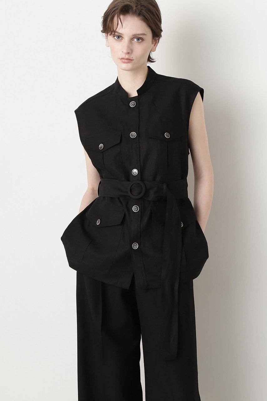 【ヒューエルミュージアム/hueLe Museum】の【STUMBLY】Belted Sleeveless Jacket 人気、トレンドファッション・服の通販 founy(ファニー) 　ファッション　Fashion　レディースファッション　Fashion for Women　アウター　Coat / Outerwear Collection　レディースジャケット・軽アウター　Jackets　ジャケット　Jacket, Outerwear　スタンド　Stand Collar, Upright Stand　プリーツ　Pleats, Pleated　ポケット　Pocket, Pocket Detail　ミリタリー　Military, Army Style　リネン　Linen, Linen Fabric　夏　Summer　 other-1|ID: prp329100004509222 ipo3291000000032951290