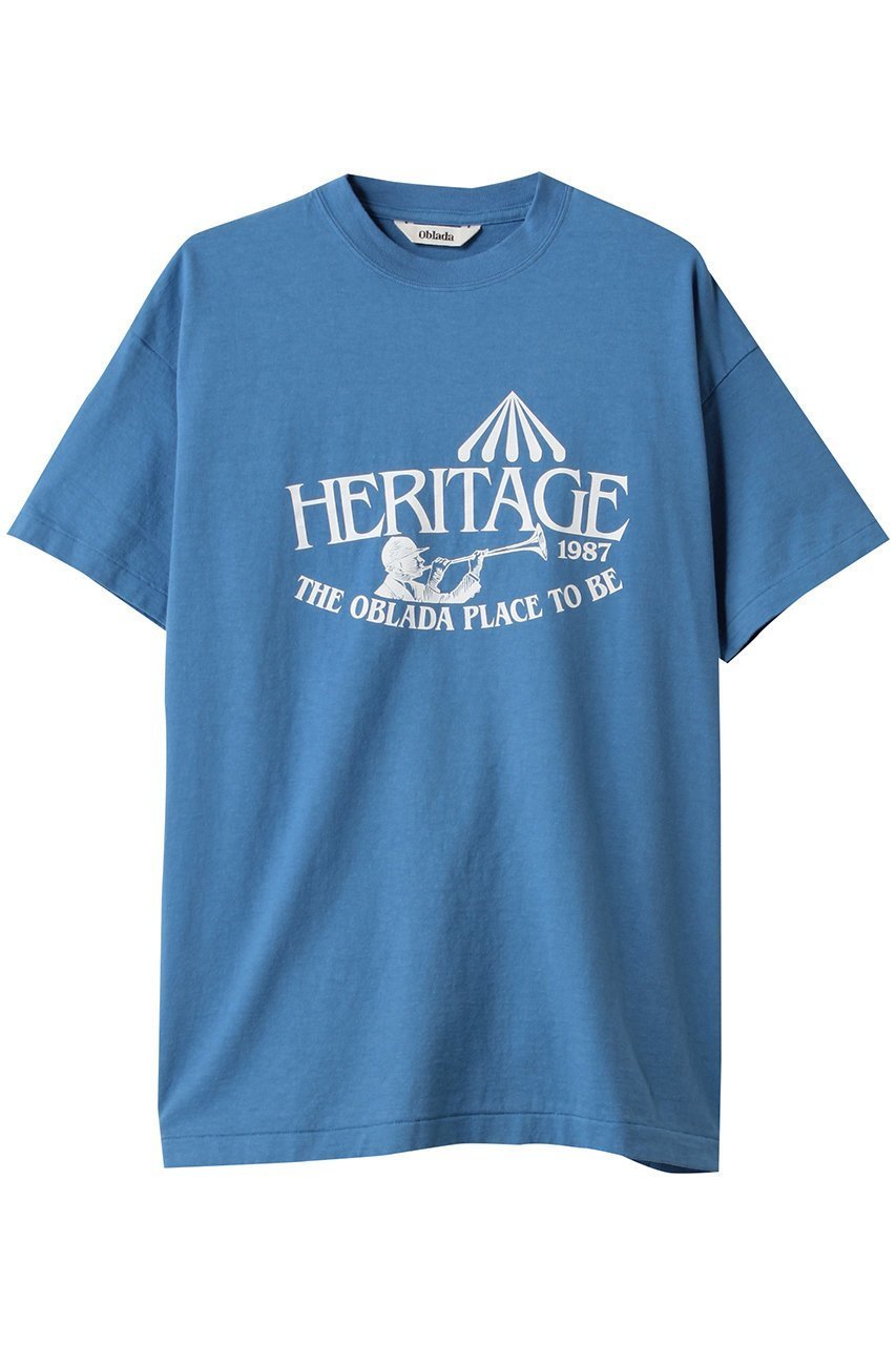 【オブラダ/Oblada】のHERITAGE Tシャツ インテリア・キッズ・メンズ・レディースファッション・服の通販 founy(ファニー) 　ファッション　Fashion　レディースファッション　Fashion for Women　トップス・カットソー　Cut & Sew Tops　シャツ・ブラウス・オフィスカジュアル　Elegant Blouses & Button-Ups　ロングTシャツ・Tシャツ　Longline T-Shirts & Tees　カットソー・ベーシックTシャツ　Cut-and-Sewn Tops / Stretch Tees & Basics　ショート　Short, Short Length　スリーブ　Sleeve, Long Sleeve / Short Sleeve　ハーフ　Half, Half-Length　プリント　Print, Printed Pattern　ベーシック　Basic, Essential　ブルー|ID: prp329100004509959 ipo3291000000032843330
