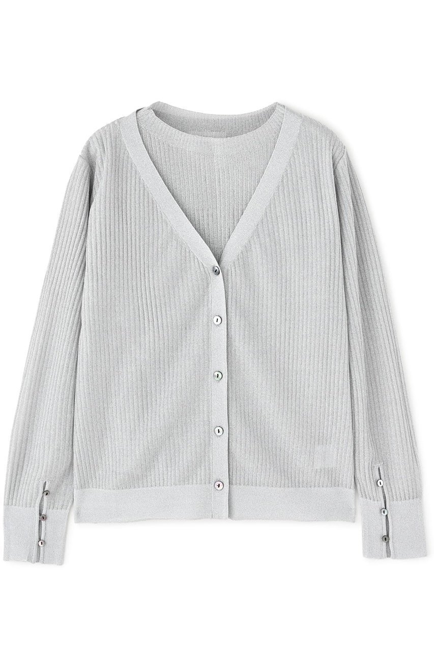 【エストラータ/STRATA】のメタルヤーンニットセット インテリア・キッズ・メンズ・レディースファッション・服の通販 founy(ファニー) 　ファッション　Fashion　レディースファッション　WOMEN　トップス・カットソー　Tops/Tshirt　ニット　Knit Tops　カーディガン　Cardigans　インナー　Inner　カーディガン　Cardigan　キャミワンピース　Cami Dress　シンプル　Simple　スリーブ　Sleeve　セットアップ　Set Up　ハーフ　Half　フェミニン　Feminine　ボトルネック　Bottleneck　マニッシュ　Mannish　ワイド　Wide　夏　Summer　NEW・新作・新着・新入荷　New Arrivals　シルバー|ID: prp329100004510902 ipo3291000000031861110