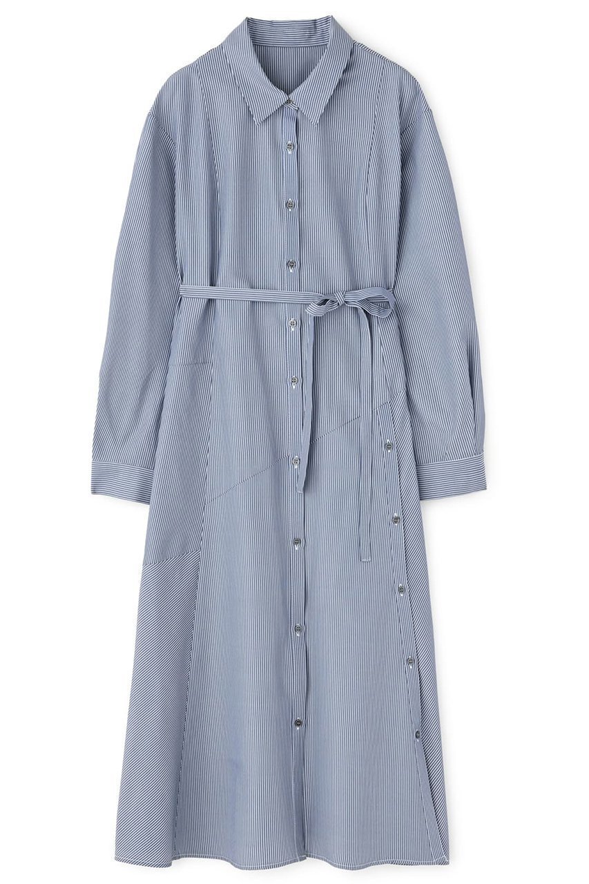 【エストラータ/STRATA】のボタンスリットシャツワンピース インテリア・キッズ・メンズ・レディースファッション・服の通販 founy(ファニー) 　ファッション　Fashion　レディースファッション　Fashion for Women　ワンピース　Dresses　シャツワンピース / 1枚で着映えコーデ　Shirt Dresses　チュニック　Tunic Tops & Dresses　おすすめ　Recommended / Our Picks　ストライプ　Stripe, Striped Pattern　スニーカー　Sneakers, Trainers　チュニック　Tunic, Long Top　フェミニン　Feminine, Girly　フロント　Front, Front Design　ベーシック　Basic, Essential　羽織　Haori, Light Jacket　ネイビー×オフ|ID: prp329100004510905 ipo3291000000032857908