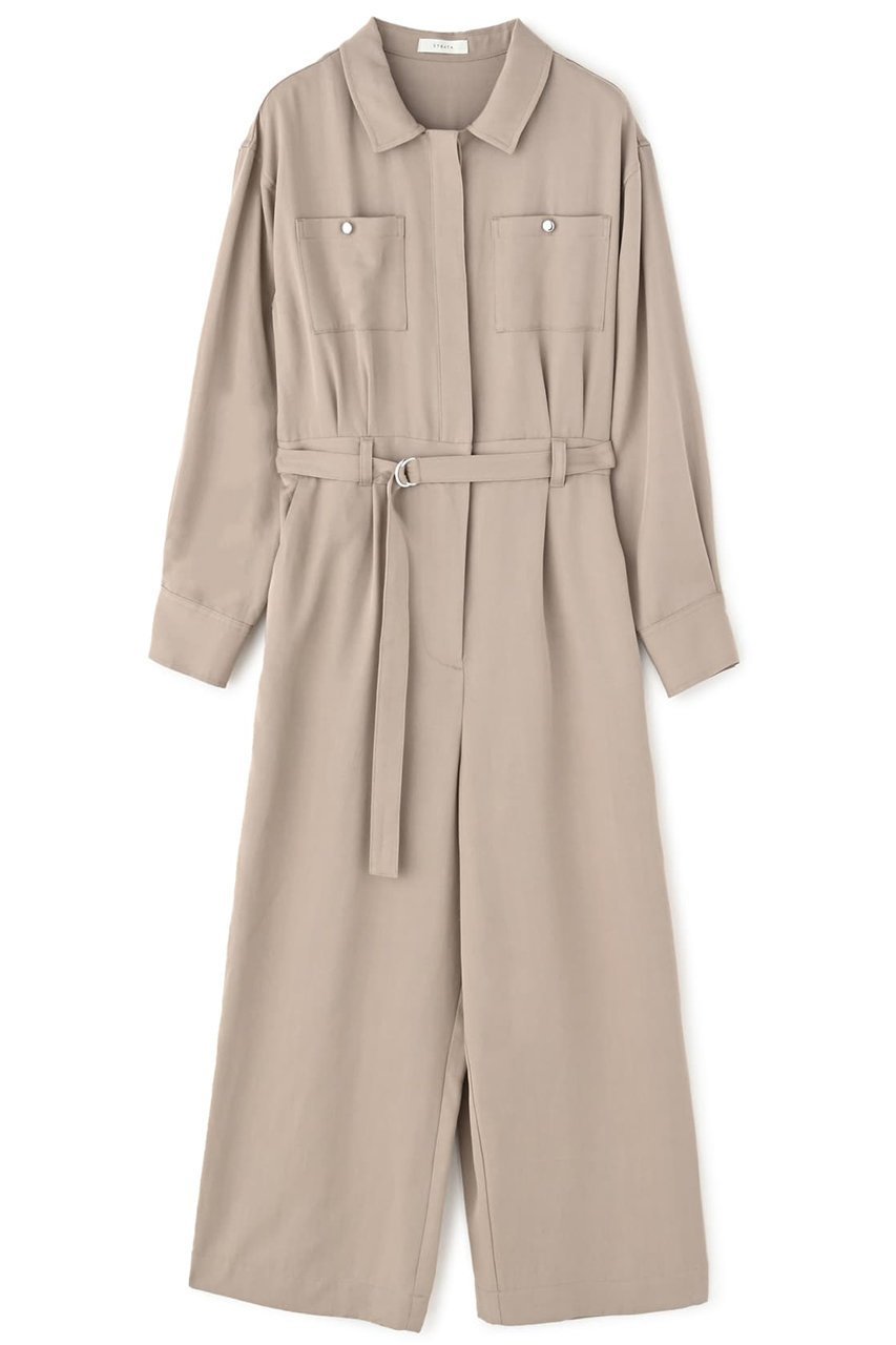 【エストラータ/STRATA】のヴィンテージツイルジャンプスーツ インテリア・キッズ・メンズ・レディースファッション・服の通販 founy(ファニー) 　ファッション　Fashion　レディースファッション　Fashion for Women　パンツ　Pants & Trousers　カットソー　Cut and Sewn Top　ツイル　Twist, Twisted Detail　ポケット　Pocket, Pocket Detail　ロング　Long, Long-Length　ベージュ|ID: prp329100004510908 ipo3291000000032899582