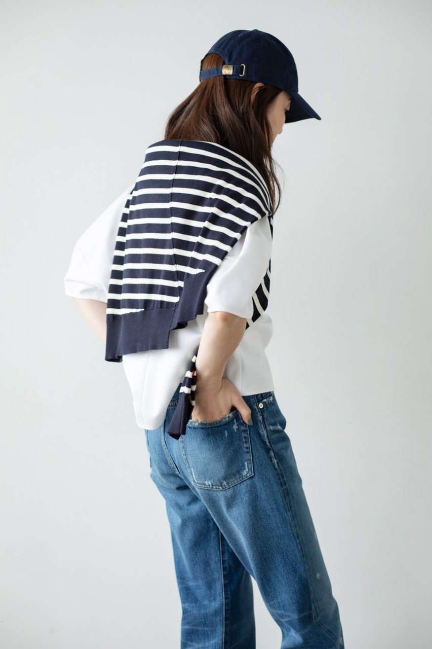 【マイ ウィークネス/MY WEAKNESS】のOlja Border Knit 人気、トレンドファッション・服の通販 founy(ファニー) 　ファッション　Fashion　レディースファッション　Fashion for Women　トップス・カットソー　Cut & Sew Tops　ニット　Knit Tops & Sweaters　カジュアルプルオーバー・ニットトップス　Pullovers & Knit Tops / Casual Pullovers　インナー　Innerwear　ウォッシャブル　Machine Washable　カッティング　Cutting Detail　シンプル　Simple, Minimal　ジャケット　Jacket, Outerwear　デニム　Denim, Jeans Material　フロント　Front, Front Design　ボーダー　Border, Stripe　other-6|ID: prp329100004510915 ipo3291000000032922043