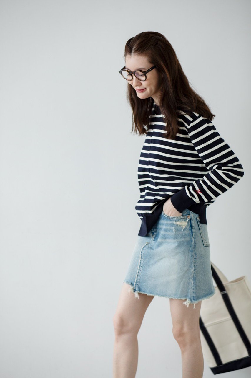 【マイ ウィークネス/MY WEAKNESS】のOlja Border Knit 人気、トレンドファッション・服の通販 founy(ファニー) 　ファッション　Fashion　レディースファッション　Fashion for Women　トップス・カットソー　Cut & Sew Tops　ニット　Knit Tops & Sweaters　カジュアルプルオーバー・ニットトップス　Pullovers & Knit Tops / Casual Pullovers　インナー　Innerwear　ウォッシャブル　Machine Washable　カッティング　Cutting Detail　シンプル　Simple, Minimal　ジャケット　Jacket, Outerwear　デニム　Denim, Jeans Material　フロント　Front, Front Design　ボーダー　Border, Stripe　other-7|ID: prp329100004510915 ipo3291000000032922052