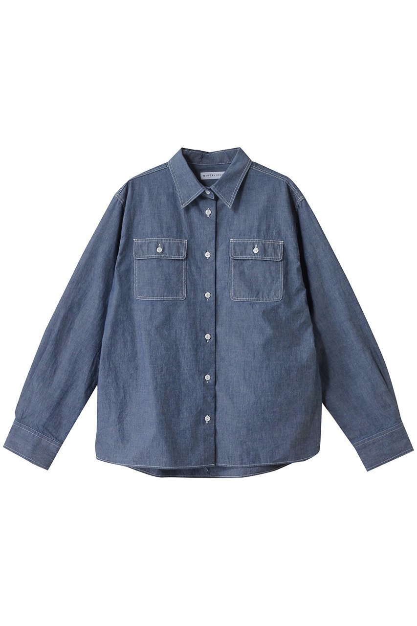 【マイ ウィークネス/MY WEAKNESS】のSham Shirt インテリア・キッズ・メンズ・レディースファッション・服の通販 founy(ファニー) 　ファッション　Fashion　レディースファッション　Fashion for Women　トップス・カットソー　Cut & Sew Tops　シャツ・ブラウス・オフィスカジュアル　Elegant Blouses & Button-Ups　クラシカル　Classical, Vintage-Inspired　シャンブレー　Chambray, Denim-Like Fabric　スリーブ　Sleeve, Long Sleeve / Short Sleeve　チェーン　Chain, Chain Strap　バランス　Balance, Style Balance　フィット　Fit, Slim Fit　フラップ　Flap, Flap Pocket　ポケット　Pocket, Pocket Detail　ロング　Long, Long-Length　再入荷　Restock / Back in Stock　BLUE|ID: prp329100004510926 ipo3291000000035822377