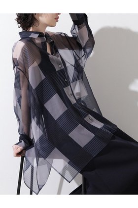 【ヒューエルミュージアム/hueLe Museum】の【hLM】シアーチェックブラウス 人気、トレンドファッション・服の通販 founy(ファニー) ファッション Fashion レディースファッション WOMEN トップス・カットソー Tops/Tshirt シャツ/ブラウス Shirts/Blouses オーガンジー Organdy スリーブ Sleeve チェック Check フォルム Form ブロック Block プリント Print ロング Long 夏 Summer 春 Spring S/S・春夏 Ss・Spring/Summer 羽織 Haori |ID:prp329100004510944