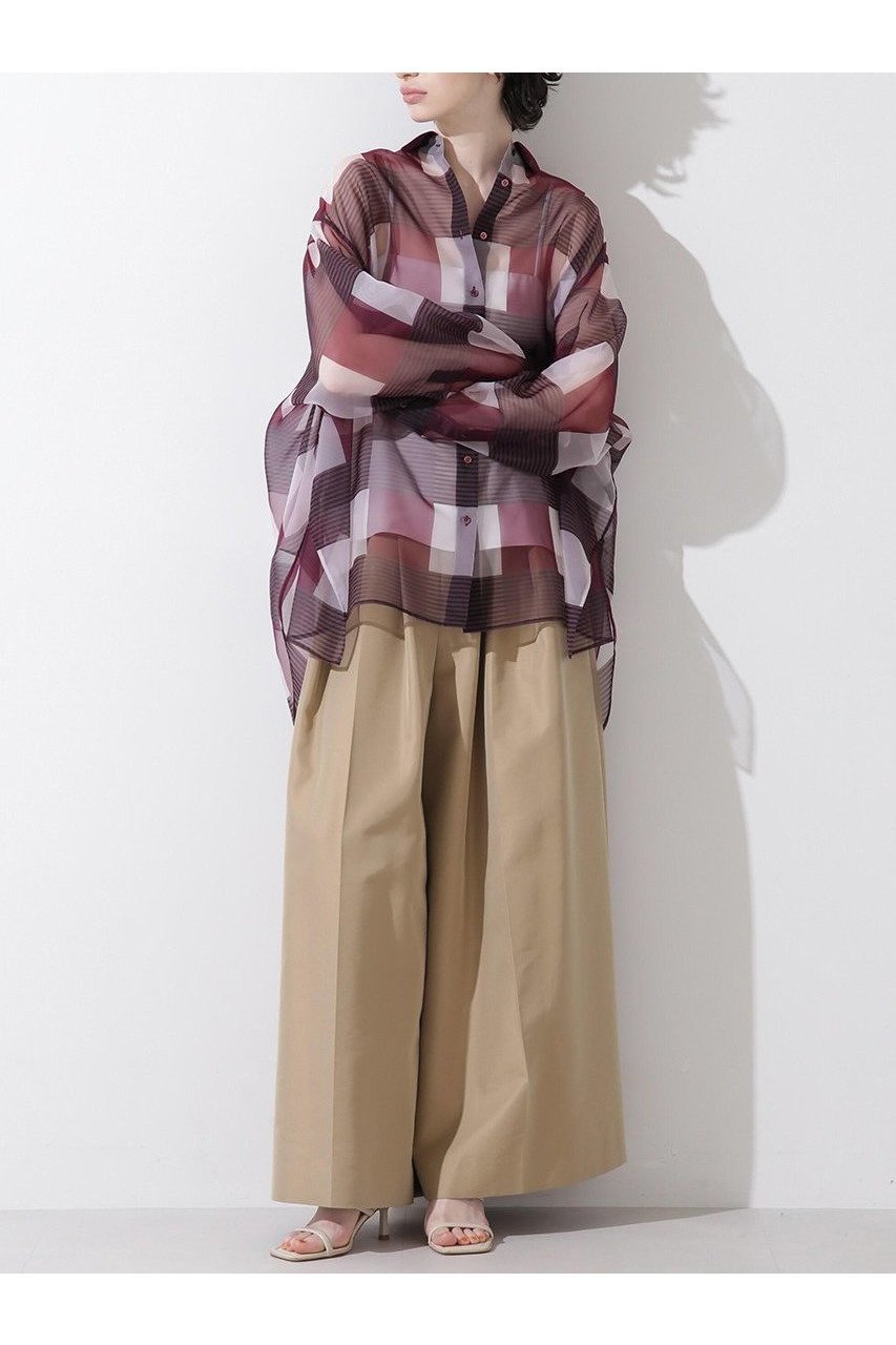 【ヒューエルミュージアム/hueLe Museum】の【hLM】シアーチェックブラウス 人気、トレンドファッション・服の通販 founy(ファニー) 　ファッション　Fashion　レディースファッション　Ladies' Fashion Online　トップス・カットソー　Tops/Tshirt　シャツ/ブラウス　Shirts/Blouses　オーガンジー　Organdy　スリーブ　Sleeve　チェック　Check　フォルム　Form　ブロック　Block　プリント　Print　ロング　Long　羽織　Haori　other-3|ID: prp329100004510944 ipo3291000000031887777