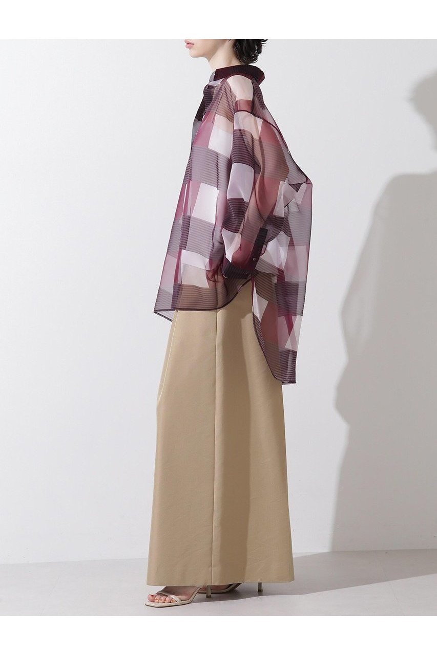 【ヒューエルミュージアム/hueLe Museum】の【hLM】シアーチェックブラウス 人気、トレンドファッション・服の通販 founy(ファニー) 　ファッション　Fashion　レディースファッション　Ladies' Fashion Online　トップス・カットソー　Tops/Tshirt　シャツ/ブラウス　Shirts/Blouses　オーガンジー　Organdy　スリーブ　Sleeve　チェック　Check　フォルム　Form　ブロック　Block　プリント　Print　ロング　Long　羽織　Haori　other-4|ID: prp329100004510944 ipo3291000000031887778