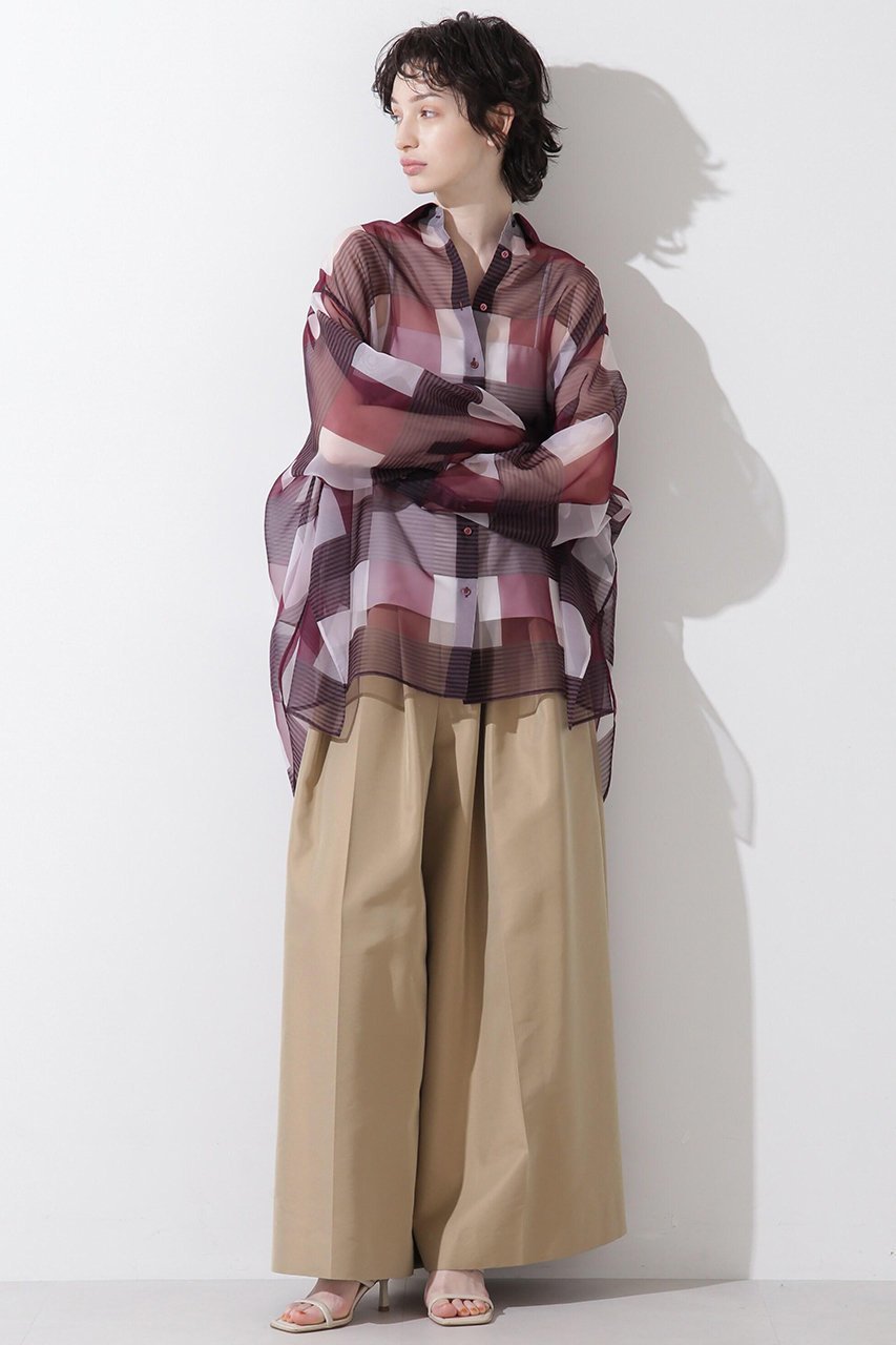 【ヒューエルミュージアム/hueLe Museum】の【hLM】シアーチェックブラウス 人気、トレンドファッション・服の通販 founy(ファニー) 　ファッション　Fashion　レディースファッション　Fashion for Women　トップス・カットソー　Cut & Sew Tops　シャツ・ブラウス・オフィスカジュアル　Elegant Blouses & Button-Ups　オーガンジー　Organza Fabric　スリーブ　Sleeve, Long Sleeve / Short Sleeve　チェック　Check, Plaid, Tartan　フォルム　Silhouette, Form　ブロック　Block, Solid Block Pattern　プリント　Print, Printed Pattern　ロング　Long, Long-Length　羽織　Haori, Light Jacket　other-3|ID: prp329100004510944 ipo3291000000032869482