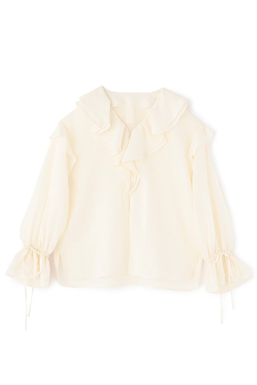 【エストラータ/STRATA】のアンティークガーゼラッフルブラウス 人気、トレンドファッション・服の通販 founy(ファニー) 　ファッション　Fashion　レディースファッション　Fashion for Women　トップス・カットソー　Cut & Sew Tops　シャツ・ブラウス・オフィスカジュアル　Elegant Blouses & Button-Ups　おすすめ　Recommended / Our Picks　エアリー　Airy Texture　カーディガン　Cardigan, Knitwear　スリーブ　Sleeve, Long Sleeve / Short Sleeve　デニム　Denim, Jeans Material　バランス　Balance, Style Balance　フェミニン　Feminine, Girly　フリル　Frill, Ruffle　フロント　Front, Front Design　ラッフル　Ruffle, Frill　ロング　Long, Long-Length　ワイド　Wide, Wide Fit　春　Spring　 other-1|ID: prp329100004510953 ipo3291000000032905952