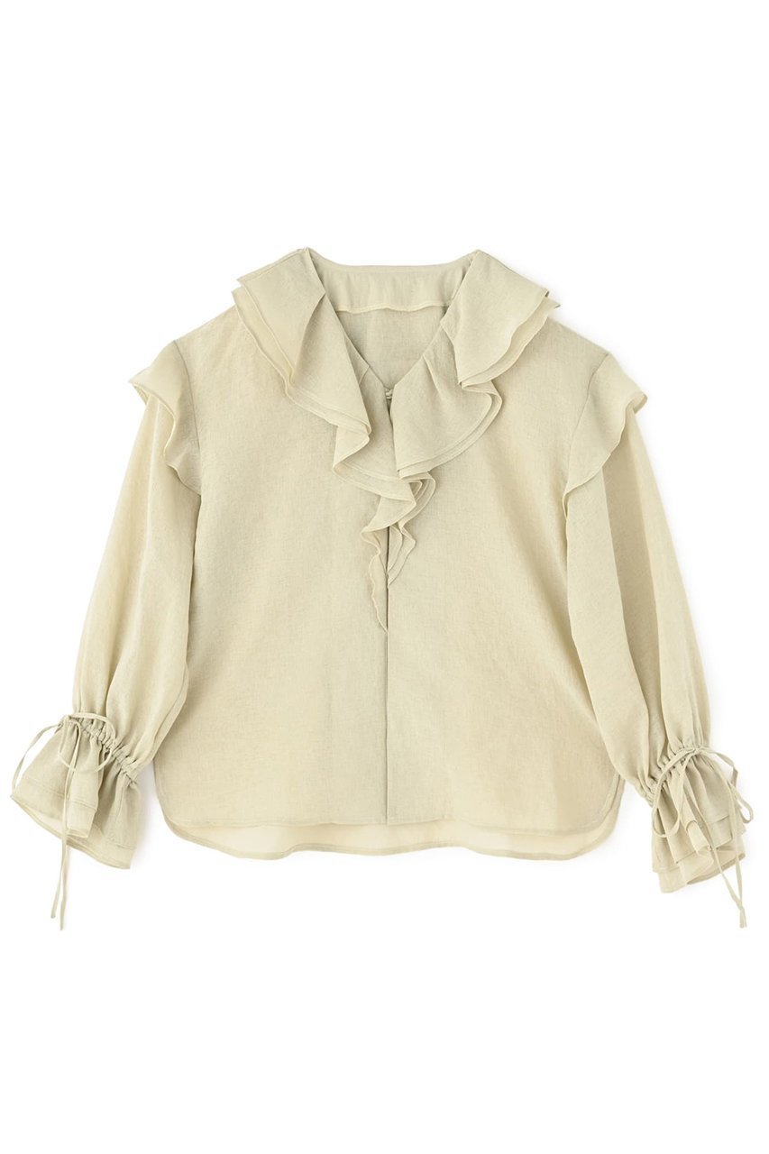【エストラータ/STRATA】のアンティークガーゼラッフルブラウス インテリア・キッズ・メンズ・レディースファッション・服の通販 founy(ファニー) 　ファッション　Fashion　レディースファッション　Fashion for Women　トップス・カットソー　Cut & Sew Tops　シャツ・ブラウス・オフィスカジュアル　Elegant Blouses & Button-Ups　おすすめ　Recommended / Our Picks　エアリー　Airy Texture　カーディガン　Cardigan, Knitwear　スリーブ　Sleeve, Long Sleeve / Short Sleeve　デニム　Denim, Jeans Material　バランス　Balance, Style Balance　フェミニン　Feminine, Girly　フリル　Frill, Ruffle　フロント　Front, Front Design　ラッフル　Ruffle, Frill　ロング　Long, Long-Length　ワイド　Wide, Wide Fit　春　Spring　ライトグリーン|ID: prp329100004510953 ipo3291000000032905959