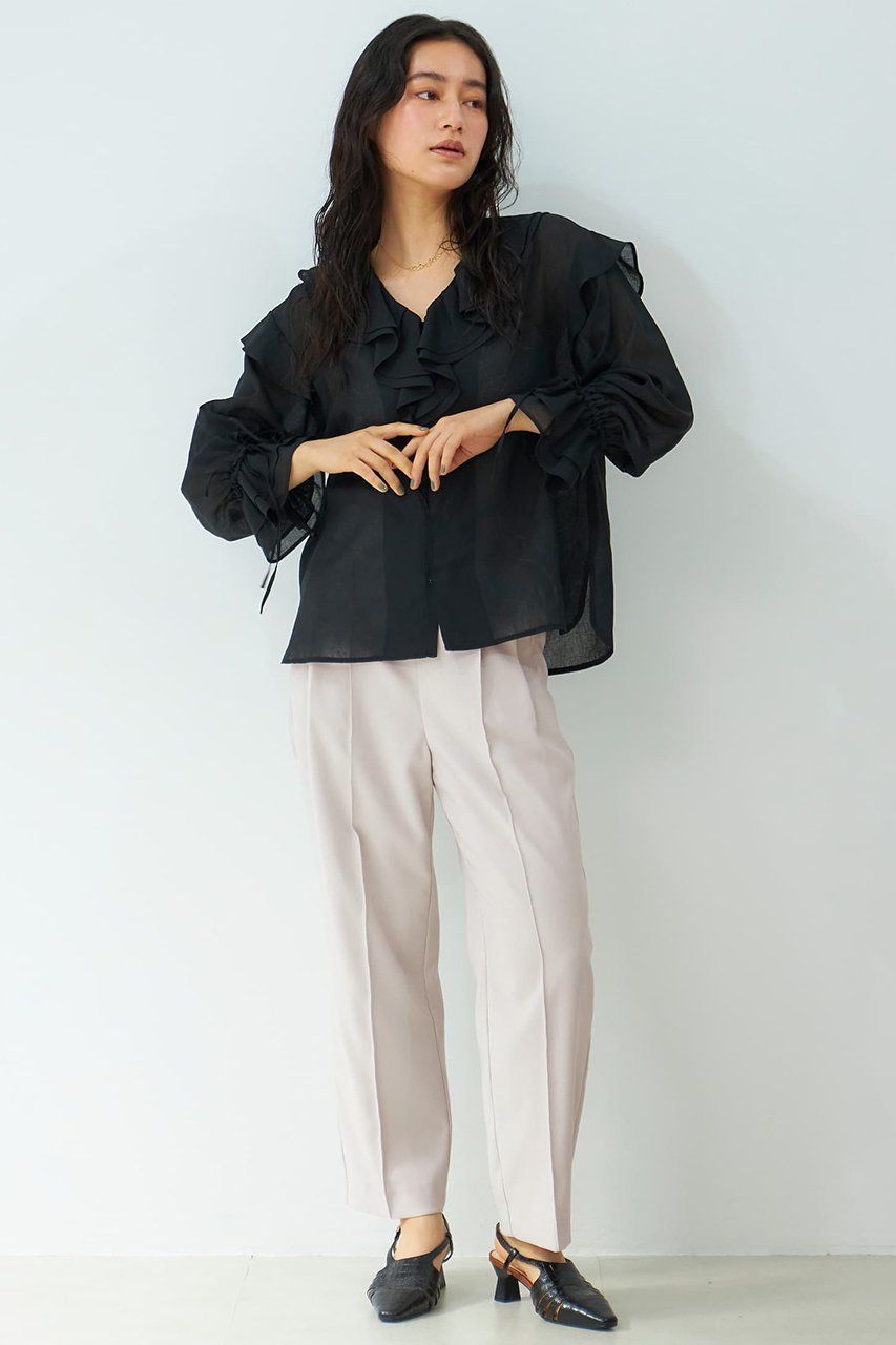 【エストラータ/STRATA】のアンティークガーゼラッフルブラウス 人気、トレンドファッション・服の通販 founy(ファニー) 　ファッション　Fashion　レディースファッション　Fashion for Women　トップス・カットソー　Cut & Sew Tops　シャツ・ブラウス・オフィスカジュアル　Elegant Blouses & Button-Ups　おすすめ　Recommended / Our Picks　エアリー　Airy Texture　カーディガン　Cardigan, Knitwear　スリーブ　Sleeve, Long Sleeve / Short Sleeve　デニム　Denim, Jeans Material　バランス　Balance, Style Balance　フェミニン　Feminine, Girly　フリル　Frill, Ruffle　フロント　Front, Front Design　ラッフル　Ruffle, Frill　ロング　Long, Long-Length　ワイド　Wide, Wide Fit　春　Spring　other-2|ID: prp329100004510953 ipo3291000000032905964