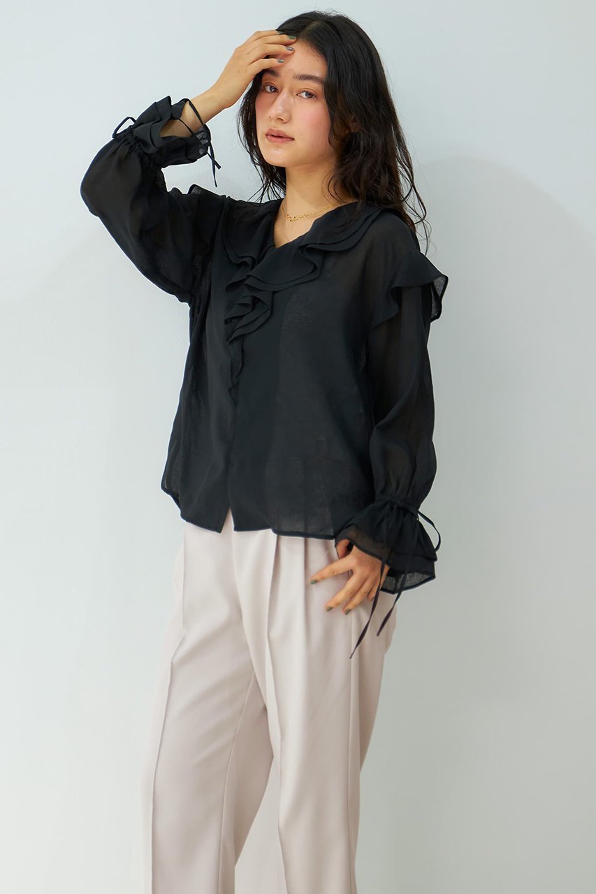 【エストラータ/STRATA】のアンティークガーゼラッフルブラウス 人気、トレンドファッション・服の通販 founy(ファニー) 　ファッション　Fashion　レディースファッション　Fashion for Women　トップス・カットソー　Cut & Sew Tops　シャツ・ブラウス・オフィスカジュアル　Elegant Blouses & Button-Ups　おすすめ　Recommended / Our Picks　エアリー　Airy Texture　カーディガン　Cardigan, Knitwear　スリーブ　Sleeve, Long Sleeve / Short Sleeve　デニム　Denim, Jeans Material　バランス　Balance, Style Balance　フェミニン　Feminine, Girly　フリル　Frill, Ruffle　フロント　Front, Front Design　ラッフル　Ruffle, Frill　ロング　Long, Long-Length　ワイド　Wide, Wide Fit　春　Spring　other-4|ID: prp329100004510953 ipo3291000000032905970