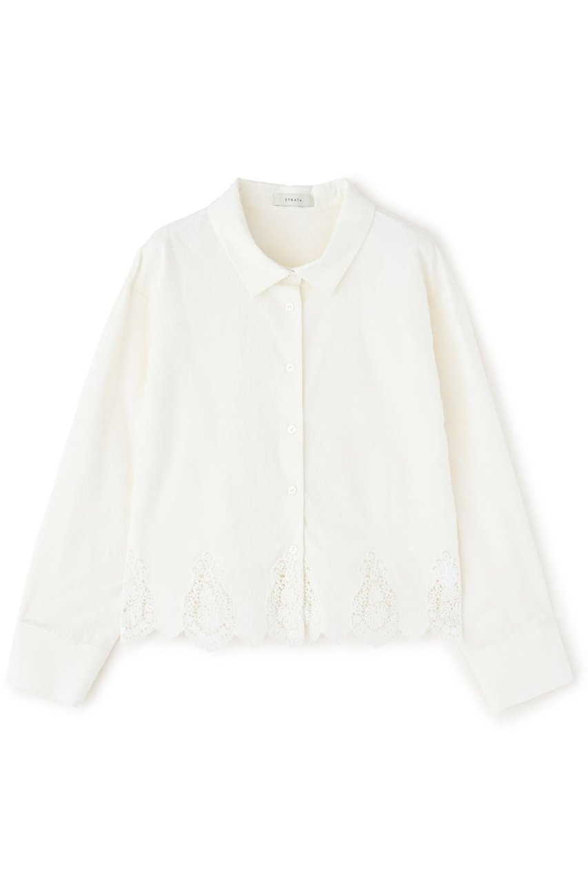 【エストラータ/STRATA】のエンブロイダリースカラップシャツ 人気、トレンドファッション・服の通販 founy(ファニー) 　ファッション　Fashion　レディースファッション　Fashion for Women　トップス・カットソー　Cut & Sew Tops　シャツ・ブラウス・オフィスカジュアル　Elegant Blouses & Button-Ups　おすすめ　Recommended / Our Picks　インナー　Innerwear　キャミソール　Camisole, Spaghetti Strap Top　コンパクト　Compact, Small Size　シンプル　Simple, Minimal　スカラップ　Scallop, Scalloped Edge　スリーブ　Sleeve, Long Sleeve / Short Sleeve　デニム　Denim, Jeans Material　バランス　Balance, Style Balance　ロング　Long, Long-Length　 other-1|ID: prp329100004510954 ipo3291000000032806909