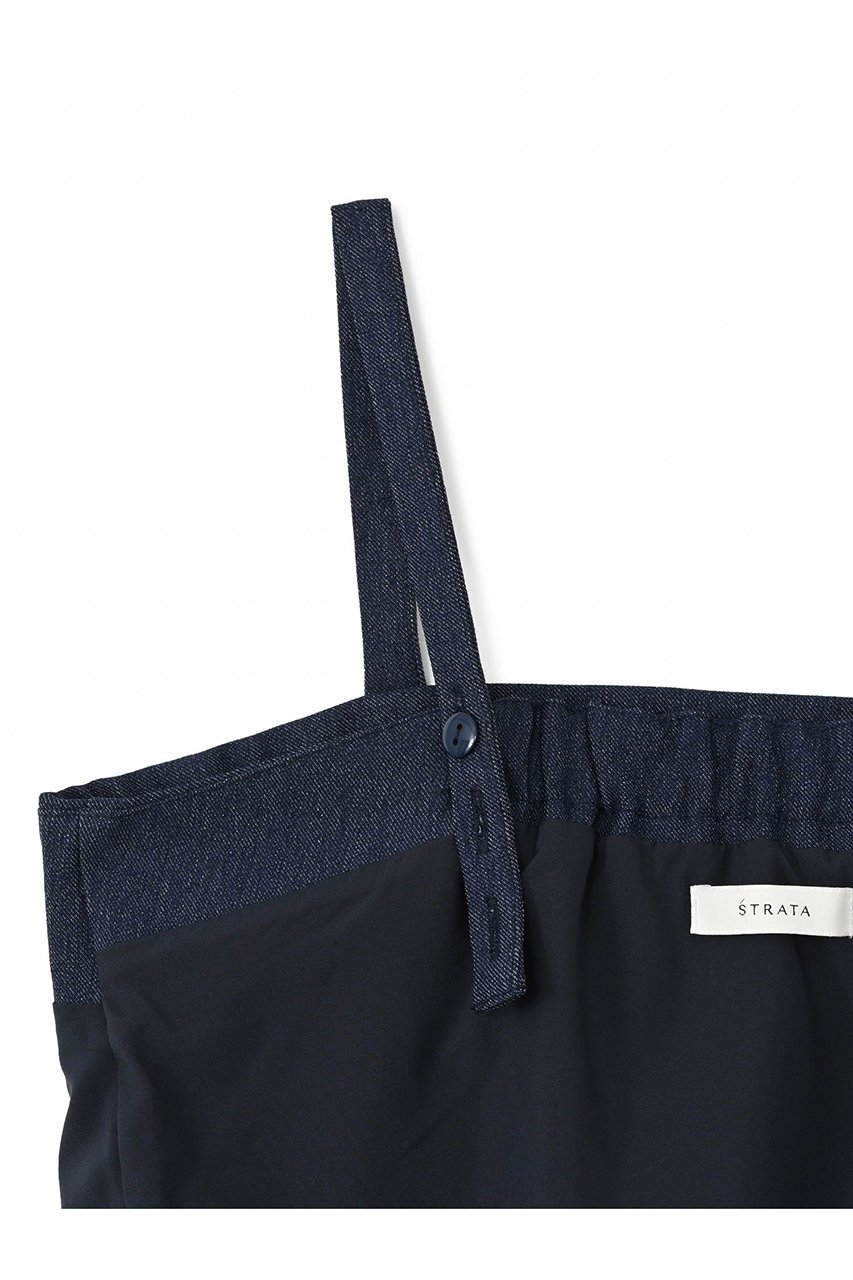 【エストラータ/STRATA】のデニムライクペプラムトップス 人気、トレンドファッション・服の通販 founy(ファニー) 　ファッション　Fashion　レディースファッション　Fashion for Women　トップス・カットソー　Cut & Sew Tops　キャミソール&ノースリーブ　Camisoles & Sleeveless Tops　シャツ・ブラウス・オフィスカジュアル　Elegant Blouses & Button-Ups　インナー　Innerwear　コンパクト　Compact, Small Size　ストレッチ　Stretch, Stretchy Fabric　セットアップ　Set-Up, Coordinated Outfit　センター　Center, Center Line　デニム　Denim, Jeans Material　ノースリーブ　Sleeveless, No-Sleeve　ビスチェ　Bustier, Corset Top　ペプラム　Peplum, Flared Hem　マニッシュ　Mannish, Boyish　ラップ　Wrap, Wrap Design　other-3|ID: prp329100004510957 ipo3291000000032905992