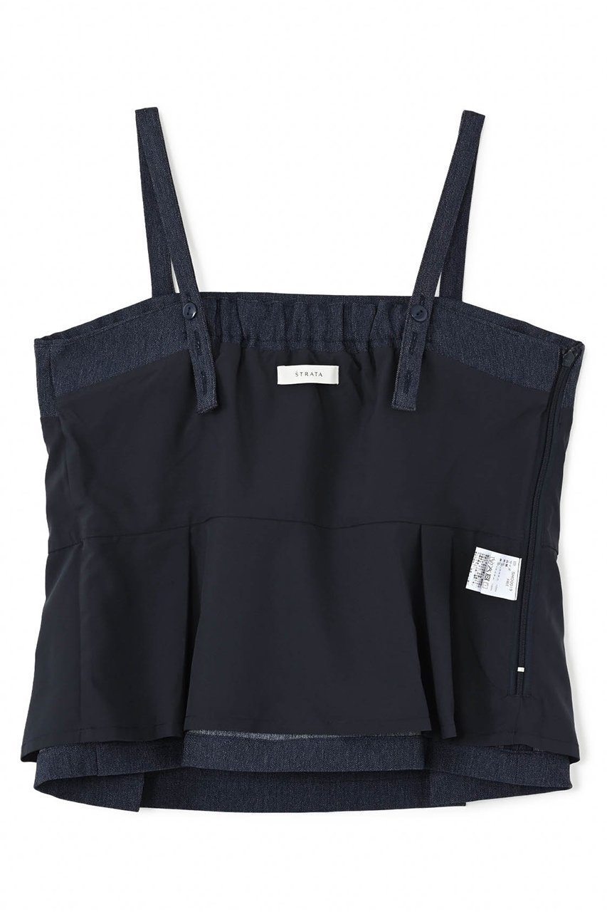 【エストラータ/STRATA】のデニムライクペプラムトップス 人気、トレンドファッション・服の通販 founy(ファニー) 　ファッション　Fashion　レディースファッション　Fashion for Women　トップス・カットソー　Cut & Sew Tops　キャミソール&ノースリーブ　Camisoles & Sleeveless Tops　シャツ・ブラウス・オフィスカジュアル　Elegant Blouses & Button-Ups　インナー　Innerwear　コンパクト　Compact, Small Size　ストレッチ　Stretch, Stretchy Fabric　セットアップ　Set-Up, Coordinated Outfit　センター　Center, Center Line　デニム　Denim, Jeans Material　ノースリーブ　Sleeveless, No-Sleeve　ビスチェ　Bustier, Corset Top　ペプラム　Peplum, Flared Hem　マニッシュ　Mannish, Boyish　ラップ　Wrap, Wrap Design　other-4|ID: prp329100004510957 ipo3291000000032905994