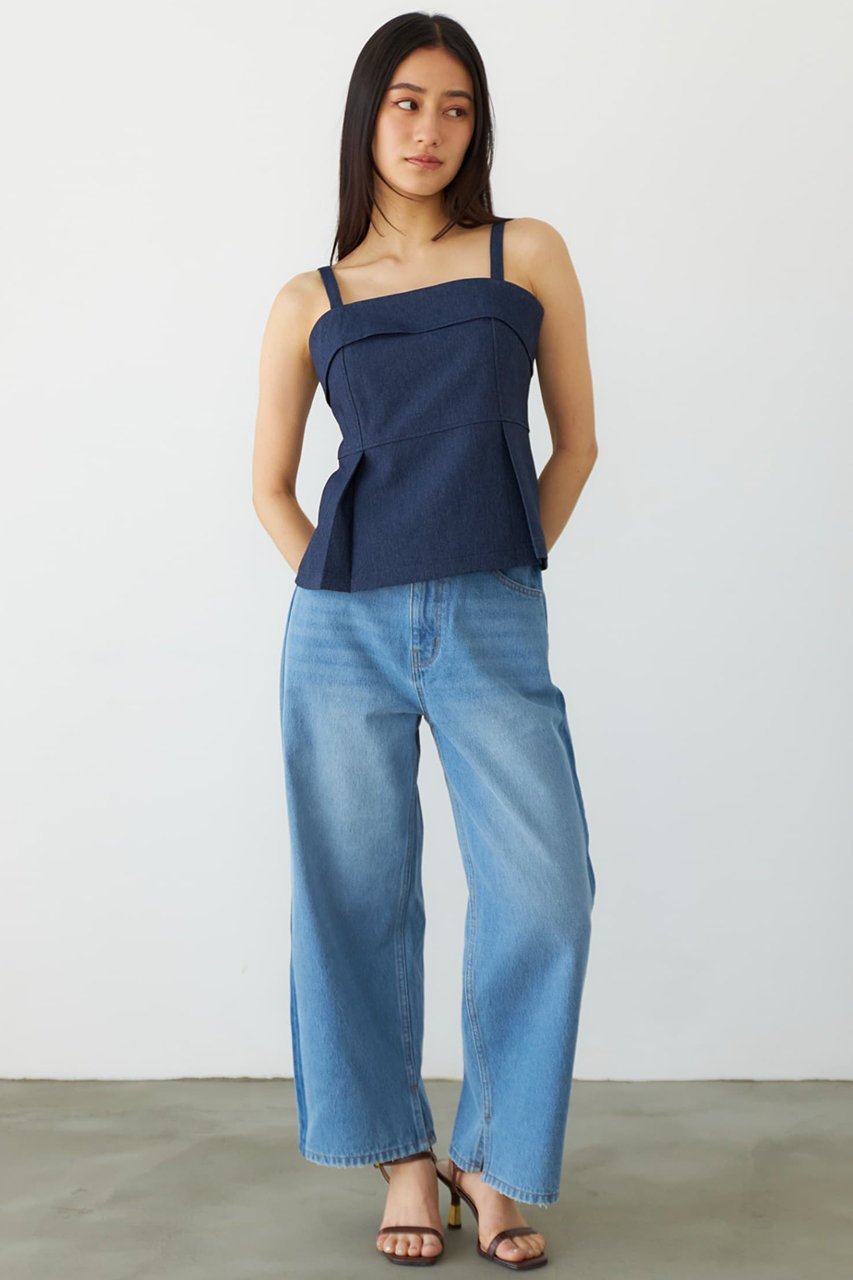 【エストラータ/STRATA】のデニムライクペプラムトップス 人気、トレンドファッション・服の通販 founy(ファニー) 　ファッション　Fashion　レディースファッション　Fashion for Women　トップス・カットソー　Cut & Sew Tops　キャミソール&ノースリーブ　Camisoles & Sleeveless Tops　シャツ・ブラウス・オフィスカジュアル　Elegant Blouses & Button-Ups　インナー　Innerwear　コンパクト　Compact, Small Size　ストレッチ　Stretch, Stretchy Fabric　セットアップ　Set-Up, Coordinated Outfit　センター　Center, Center Line　デニム　Denim, Jeans Material　ノースリーブ　Sleeveless, No-Sleeve　ビスチェ　Bustier, Corset Top　ペプラム　Peplum, Flared Hem　マニッシュ　Mannish, Boyish　ラップ　Wrap, Wrap Design　other-5|ID: prp329100004510957 ipo3291000000032905997