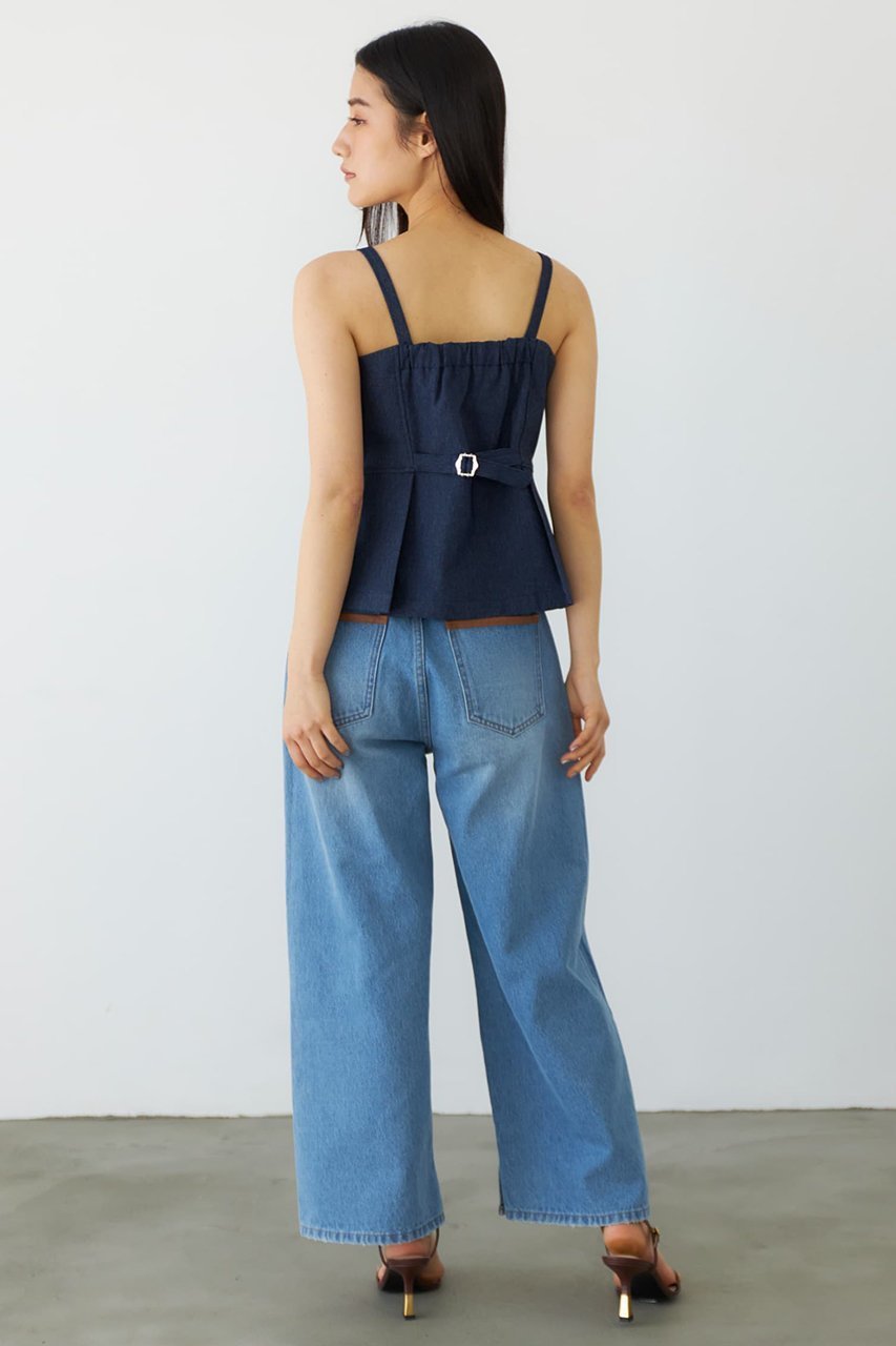 【エストラータ/STRATA】のデニムライクペプラムトップス 人気、トレンドファッション・服の通販 founy(ファニー) 　ファッション　Fashion　レディースファッション　Fashion for Women　トップス・カットソー　Cut & Sew Tops　キャミソール&ノースリーブ　Camisoles & Sleeveless Tops　シャツ・ブラウス・オフィスカジュアル　Elegant Blouses & Button-Ups　インナー　Innerwear　コンパクト　Compact, Small Size　ストレッチ　Stretch, Stretchy Fabric　セットアップ　Set-Up, Coordinated Outfit　センター　Center, Center Line　デニム　Denim, Jeans Material　ノースリーブ　Sleeveless, No-Sleeve　ビスチェ　Bustier, Corset Top　ペプラム　Peplum, Flared Hem　マニッシュ　Mannish, Boyish　ラップ　Wrap, Wrap Design　other-6|ID: prp329100004510957 ipo3291000000032906000