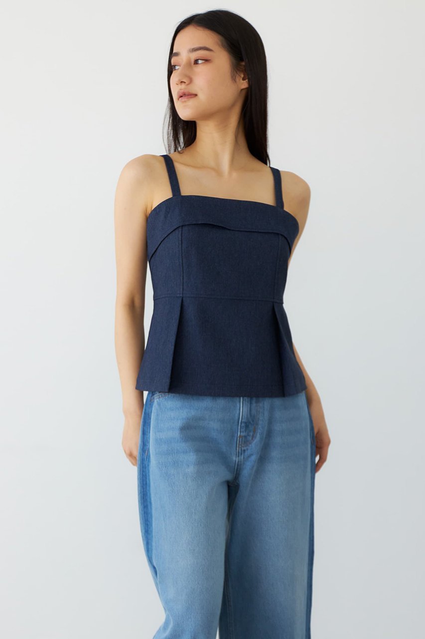 【エストラータ/STRATA】のデニムライクペプラムトップス 人気、トレンドファッション・服の通販 founy(ファニー) 　ファッション　Fashion　レディースファッション　Fashion for Women　トップス・カットソー　Cut & Sew Tops　キャミソール&ノースリーブ　Camisoles & Sleeveless Tops　シャツ・ブラウス・オフィスカジュアル　Elegant Blouses & Button-Ups　インナー　Innerwear　コンパクト　Compact, Small Size　ストレッチ　Stretch, Stretchy Fabric　セットアップ　Set-Up, Coordinated Outfit　センター　Center, Center Line　デニム　Denim, Jeans Material　ノースリーブ　Sleeveless, No-Sleeve　ビスチェ　Bustier, Corset Top　ペプラム　Peplum, Flared Hem　マニッシュ　Mannish, Boyish　ラップ　Wrap, Wrap Design　other-8|ID: prp329100004510957 ipo3291000000032906006