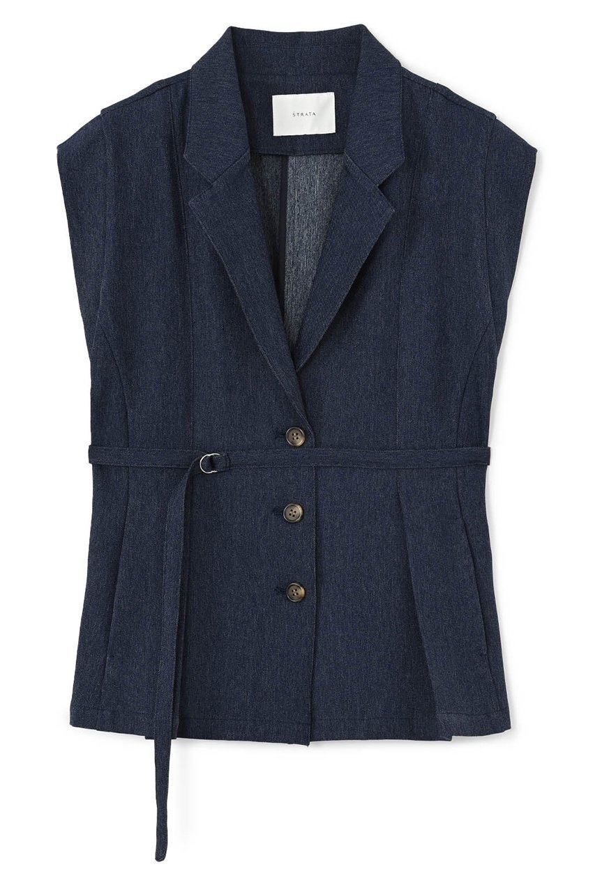 【エストラータ/STRATA】のデニムライクテーラードタックジレ インテリア・キッズ・メンズ・レディースファッション・服の通販 founy(ファニー) 　ファッション　Fashion　レディースファッション　Fashion for Women　アウター　Coat / Outerwear Collection　レディースジャケット・軽アウター　Jackets　インナー　Innerwear　キャミソール　Camisole, Spaghetti Strap Top　ジャケット　Jacket, Outerwear　ストレッチ　Stretch, Stretchy Fabric　セットアップ　Set-Up, Coordinated Outfit　タンク　Tank Top, Sleeveless Top　デニム　Denim, Jeans Material　バランス　Balance, Style Balance　フェミニン　Feminine, Girly　フロント　Front, Front Design　ベスト　Vest, Waistcoat　ペプラム　Peplum, Flared Hem　ボトム　Bottoms, Lower Wear　マニッシュ　Mannish, Boyish　夏　Summer　インディゴブルー|ID: prp329100004510958 ipo3291000000032950785