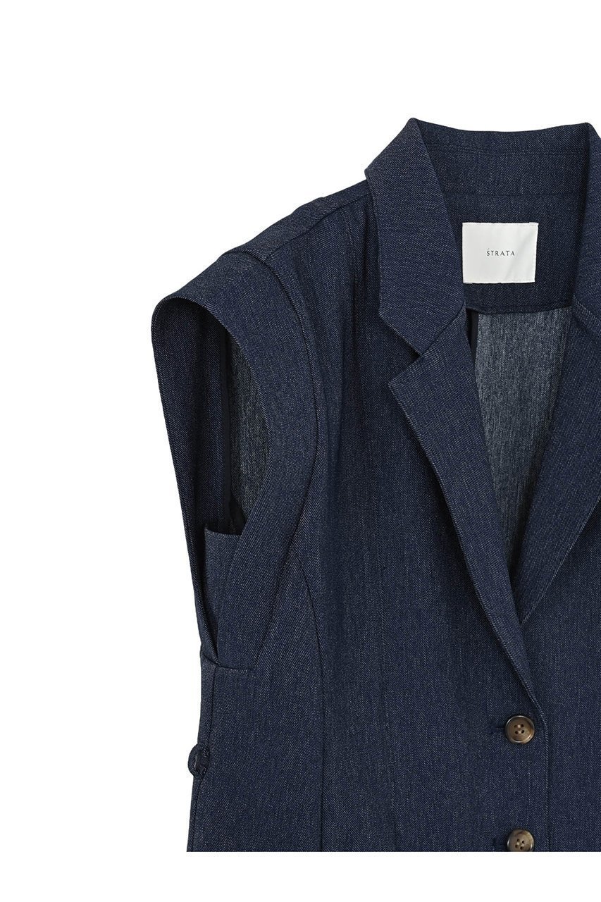 【エストラータ/STRATA】のデニムライクテーラードタックジレ 人気、トレンドファッション・服の通販 founy(ファニー) 　ファッション　Fashion　レディースファッション　Fashion for Women　アウター　Coat / Outerwear Collection　レディースジャケット・軽アウター　Jackets　インナー　Innerwear　キャミソール　Camisole, Spaghetti Strap Top　ジャケット　Jacket, Outerwear　ストレッチ　Stretch, Stretchy Fabric　セットアップ　Set-Up, Coordinated Outfit　タンク　Tank Top, Sleeveless Top　デニム　Denim, Jeans Material　バランス　Balance, Style Balance　フェミニン　Feminine, Girly　フロント　Front, Front Design　ベスト　Vest, Waistcoat　ペプラム　Peplum, Flared Hem　ボトム　Bottoms, Lower Wear　マニッシュ　Mannish, Boyish　夏　Summer　other-4|ID: prp329100004510958 ipo3291000000032950799