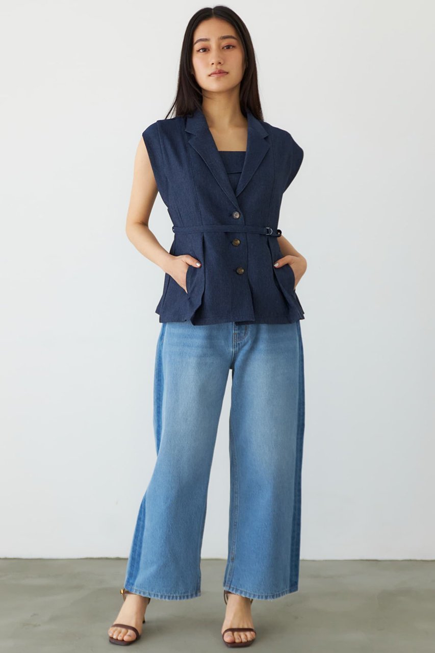 【エストラータ/STRATA】のデニムライクテーラードタックジレ 人気、トレンドファッション・服の通販 founy(ファニー) 　ファッション　Fashion　レディースファッション　Fashion for Women　アウター　Coat / Outerwear Collection　レディースジャケット・軽アウター　Jackets　インナー　Innerwear　キャミソール　Camisole, Spaghetti Strap Top　ジャケット　Jacket, Outerwear　ストレッチ　Stretch, Stretchy Fabric　セットアップ　Set-Up, Coordinated Outfit　タンク　Tank Top, Sleeveless Top　デニム　Denim, Jeans Material　バランス　Balance, Style Balance　フェミニン　Feminine, Girly　フロント　Front, Front Design　ベスト　Vest, Waistcoat　ペプラム　Peplum, Flared Hem　ボトム　Bottoms, Lower Wear　マニッシュ　Mannish, Boyish　夏　Summer　other-6|ID: prp329100004510958 ipo3291000000032950807