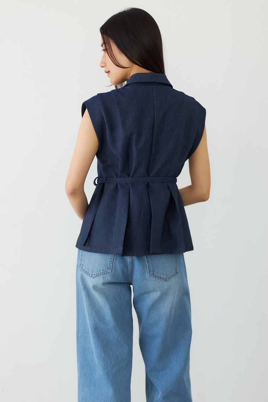 【エストラータ/STRATA】のデニムライクテーラードタックジレ 人気、トレンドファッション・服の通販 founy(ファニー) 　ファッション　Fashion　レディースファッション　Fashion for Women　アウター　Coat / Outerwear Collection　レディースジャケット・軽アウター　Jackets　インナー　Innerwear　キャミソール　Camisole, Spaghetti Strap Top　ジャケット　Jacket, Outerwear　ストレッチ　Stretch, Stretchy Fabric　セットアップ　Set-Up, Coordinated Outfit　タンク　Tank Top, Sleeveless Top　デニム　Denim, Jeans Material　バランス　Balance, Style Balance　フェミニン　Feminine, Girly　フロント　Front, Front Design　ベスト　Vest, Waistcoat　ペプラム　Peplum, Flared Hem　ボトム　Bottoms, Lower Wear　マニッシュ　Mannish, Boyish　夏　Summer　other-8|ID: prp329100004510958 ipo3291000000032950815