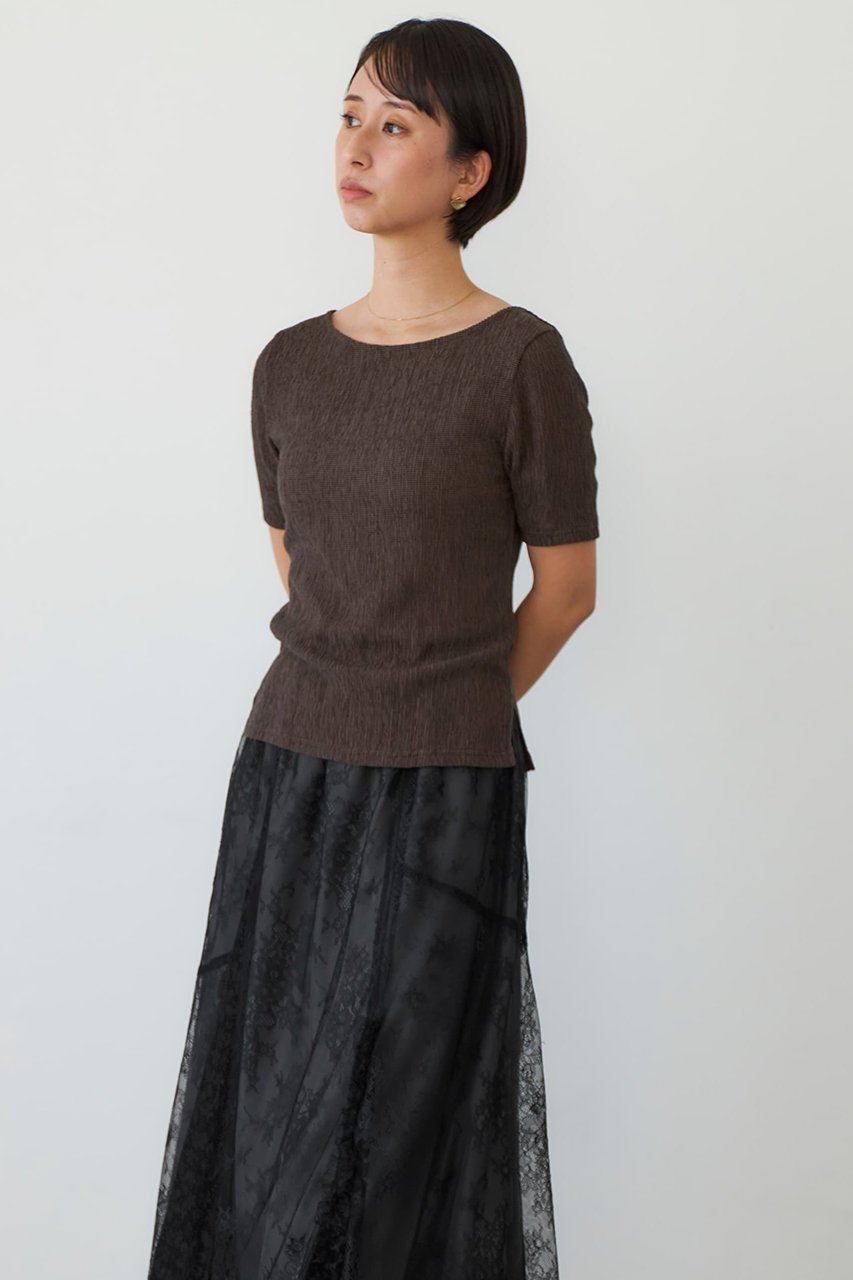 【エストラータ/STRATA】のシアーリンクルハーフスリーブプルオーバー 人気、トレンドファッション・服の通販 founy(ファニー) 　ファッション　Fashion　レディースファッション　Fashion for Women　トップス・カットソー　Cut & Sew Tops　シャツ・ブラウス・オフィスカジュアル　Elegant Blouses & Button-Ups　カジュアルプルオーバー・ニットトップス　Pullovers & Knit Tops / Casual Pullovers　インナー　Innerwear　コンパクト　Compact, Small Size　ショート　Short, Short Length　シンプル　Simple, Minimal　スリーブ　Sleeve, Long Sleeve / Short Sleeve　ドレープ　Drape, Draping Fabric　ハーフ　Half, Half-Length　フロント　Front, Front Design　ベーシック　Basic, Essential　ボトム　Bottoms, Lower Wear　ワイド　Wide, Wide Fit　おすすめ　Recommended / Our Picks　エレガント 上品　Elegant　other-5|ID: prp329100004510959 ipo3291000000032791772