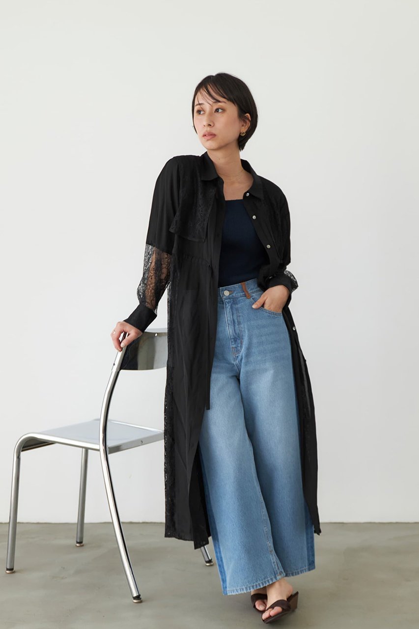 【エストラータ/STRATA】のミックスレースシャツワンピース 人気、トレンドファッション・服の通販 founy(ファニー) 　ファッション　Fashion　レディースファッション　Fashion for Women　ワンピース　Dresses　シャツワンピース / 1枚で着映えコーデ　Shirt Dresses　チュニック　Tunic Tops & Dresses　おすすめ　Recommended / Our Picks　チュニック　Tunic, Long Top　デニム　Denim, Jeans Material　トレンド　Trend, Trending Now　レース　Lace, Lace Fabric　エレガント 上品　Elegant　春　Spring　other-7|ID: prp329100004510961 ipo3291000000032857863