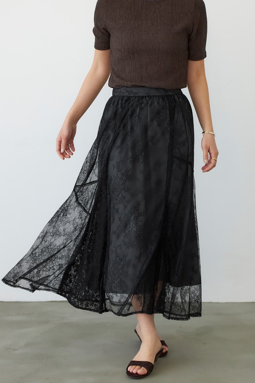 【エストラータ/STRATA】のミックスレースアシメギャザースカート 人気、トレンドファッション・服の通販 founy(ファニー) 　ファッション　Fashion　レディースファッション　Fashion for Women　スカート　Skirts　おすすめ　Recommended / Our Picks　トレンド　Trend, Trending Now　フリル　Frill, Ruffle　ボーダー　Border, Stripe　レース　Lace, Lace Fabric　春　Spring　other-6|ID: prp329100004510962 ipo3291000000032787725