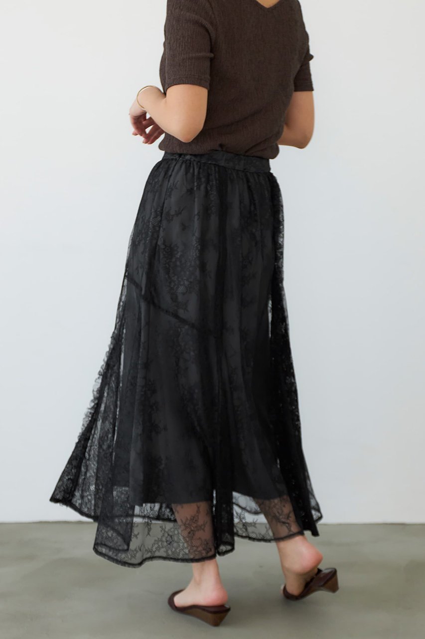 【エストラータ/STRATA】のミックスレースアシメギャザースカート 人気、トレンドファッション・服の通販 founy(ファニー) 　ファッション　Fashion　レディースファッション　Fashion for Women　スカート　Skirts　おすすめ　Recommended / Our Picks　トレンド　Trend, Trending Now　フリル　Frill, Ruffle　ボーダー　Border, Stripe　レース　Lace, Lace Fabric　春　Spring　other-7|ID: prp329100004510962 ipo3291000000032787727