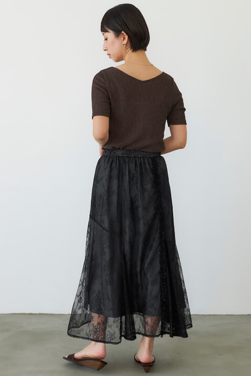 【エストラータ/STRATA】のミックスレースアシメギャザースカート 人気、トレンドファッション・服の通販 founy(ファニー) 　ファッション　Fashion　レディースファッション　Fashion for Women　スカート　Skirts　おすすめ　Recommended / Our Picks　トレンド　Trend, Trending Now　フリル　Frill, Ruffle　ボーダー　Border, Stripe　レース　Lace, Lace Fabric　春　Spring　other-8|ID: prp329100004510962 ipo3291000000032787729