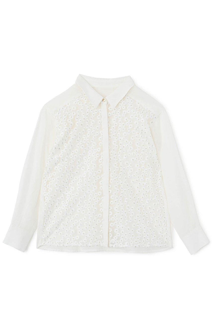 【エストラータ/STRATA】のフラワーエンブロイダリーシャツ インテリア・キッズ・メンズ・レディースファッション・服の通販 founy(ファニー) 　ファッション　Fashion　レディースファッション　Fashion for Women　トップス・カットソー　Cut & Sew Tops　シャツ・ブラウス・オフィスカジュアル　Elegant Blouses & Button-Ups　インナー　Innerwear　シアー　Sheer, See-Through　シンプル　Simple, Minimal　ジャケット　Jacket, Outerwear　スリーブ　Sleeve, Long Sleeve / Short Sleeve　チュール　Tulip, Tulip Motif　フロント　Front, Front Design　ロング　Long, Long-Length　無地　Plain, Solid Color　羽織　Haori, Light Jacket　オフホワイト|ID: prp329100004510963 ipo3291000000032790332