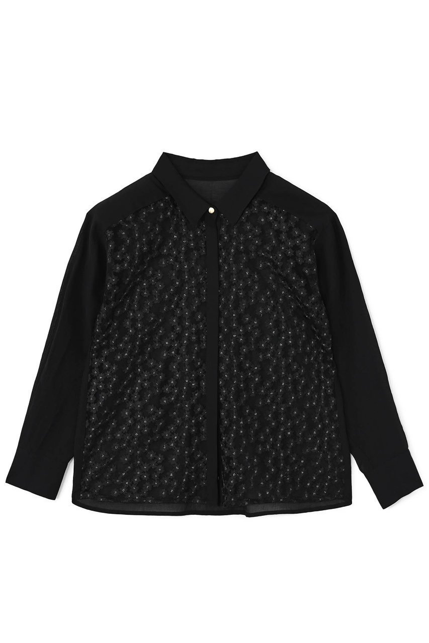 【エストラータ/STRATA】のフラワーエンブロイダリーシャツ インテリア・キッズ・メンズ・レディースファッション・服の通販 founy(ファニー) 　ファッション　Fashion　レディースファッション　Fashion for Women　トップス・カットソー　Cut & Sew Tops　シャツ・ブラウス・オフィスカジュアル　Elegant Blouses & Button-Ups　インナー　Innerwear　シアー　Sheer, See-Through　シンプル　Simple, Minimal　ジャケット　Jacket, Outerwear　スリーブ　Sleeve, Long Sleeve / Short Sleeve　チュール　Tulip, Tulip Motif　フロント　Front, Front Design　ロング　Long, Long-Length　無地　Plain, Solid Color　羽織　Haori, Light Jacket　ブラック|ID: prp329100004510963 ipo3291000000032790334