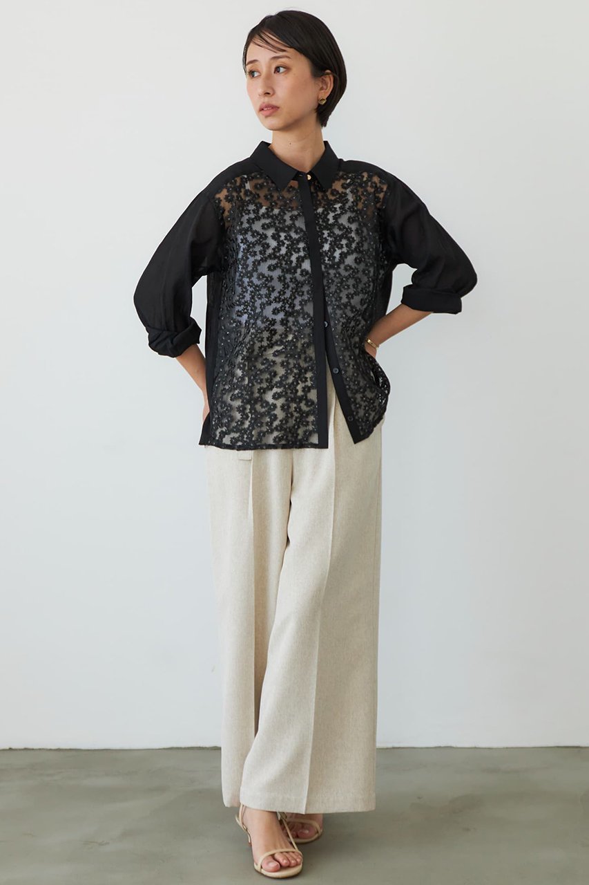 【エストラータ/STRATA】のフラワーエンブロイダリーシャツ 人気、トレンドファッション・服の通販 founy(ファニー) 　ファッション　Fashion　レディースファッション　Fashion for Women　トップス・カットソー　Cut & Sew Tops　シャツ・ブラウス・オフィスカジュアル　Elegant Blouses & Button-Ups　インナー　Innerwear　シアー　Sheer, See-Through　シンプル　Simple, Minimal　ジャケット　Jacket, Outerwear　スリーブ　Sleeve, Long Sleeve / Short Sleeve　チュール　Tulip, Tulip Motif　フロント　Front, Front Design　ロング　Long, Long-Length　無地　Plain, Solid Color　羽織　Haori, Light Jacket　other-5|ID: prp329100004510963 ipo3291000000032790347