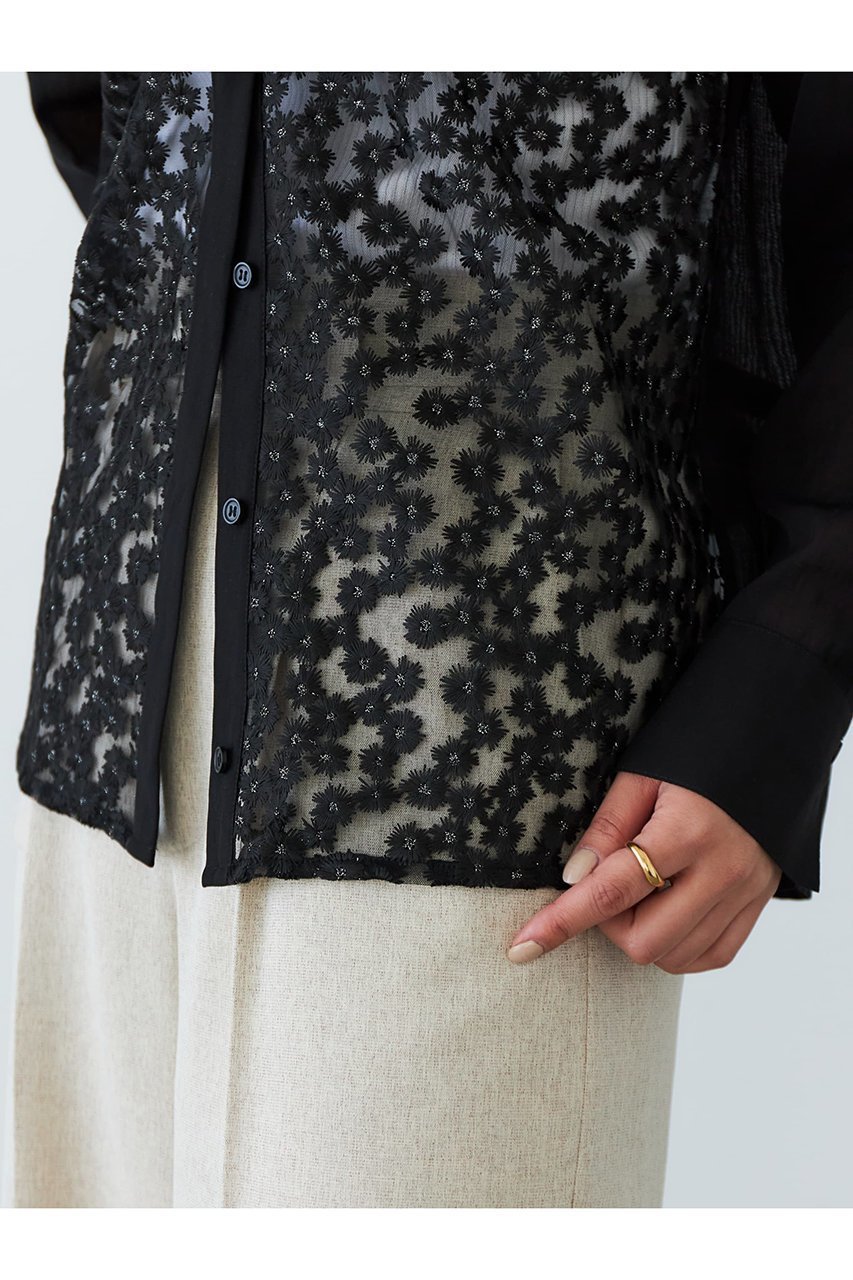 【エストラータ/STRATA】のフラワーエンブロイダリーシャツ 人気、トレンドファッション・服の通販 founy(ファニー) 　ファッション　Fashion　レディースファッション　Fashion for Women　トップス・カットソー　Cut & Sew Tops　シャツ・ブラウス・オフィスカジュアル　Elegant Blouses & Button-Ups　インナー　Innerwear　シアー　Sheer, See-Through　シンプル　Simple, Minimal　ジャケット　Jacket, Outerwear　スリーブ　Sleeve, Long Sleeve / Short Sleeve　チュール　Tulip, Tulip Motif　フロント　Front, Front Design　ロング　Long, Long-Length　無地　Plain, Solid Color　羽織　Haori, Light Jacket　other-8|ID: prp329100004510963 ipo3291000000032790354