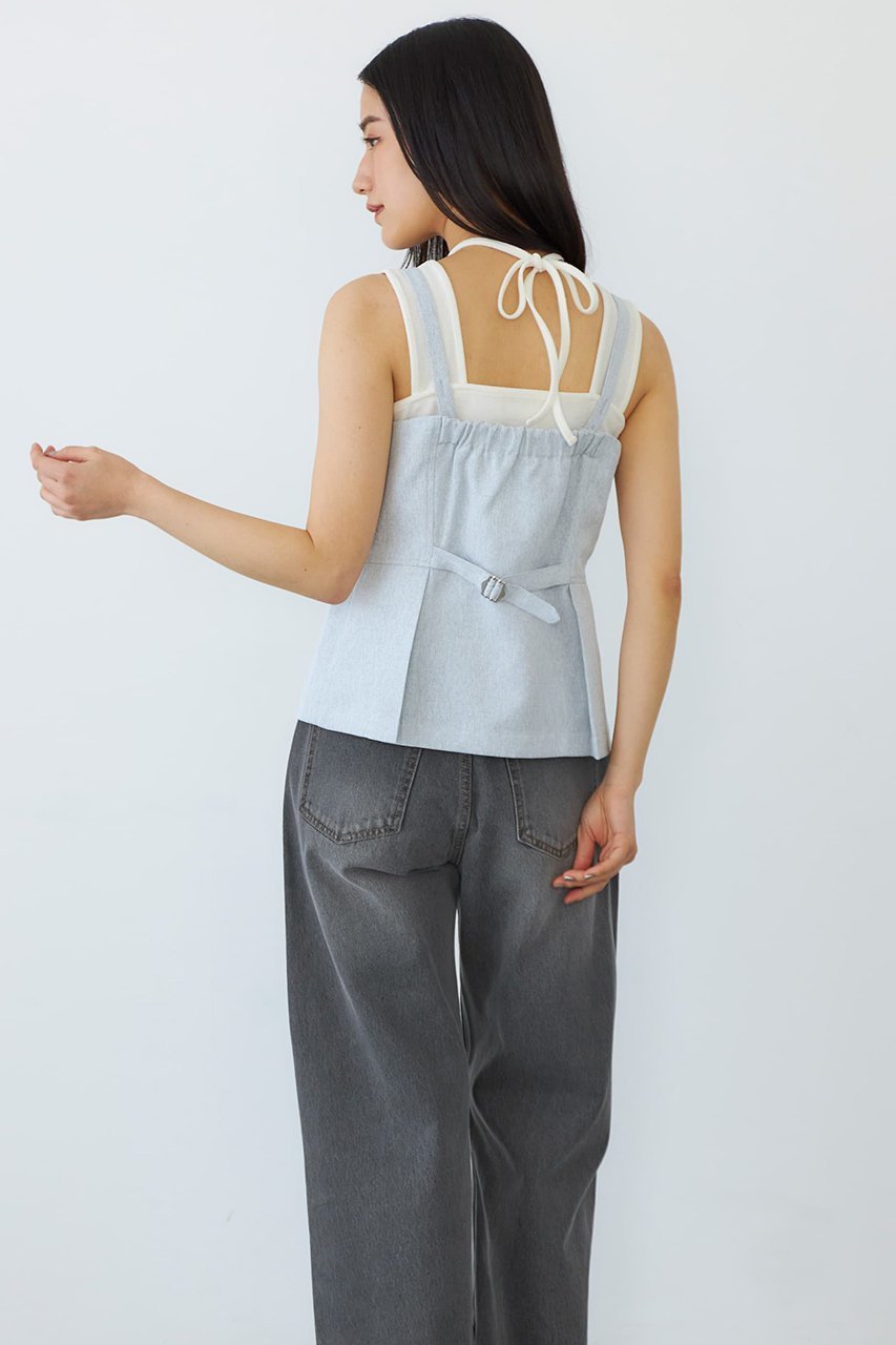 【エストラータ/STRATA】のリネンライクペプラムトップス 人気、トレンドファッション・服の通販 founy(ファニー) 　ファッション　Fashion　レディースファッション　Fashion for Women　トップス・カットソー　Cut & Sew Tops　キャミソール&ノースリーブ　Camisoles & Sleeveless Tops　シャツ・ブラウス・オフィスカジュアル　Elegant Blouses & Button-Ups　インナー　Innerwear　コンパクト　Compact, Small Size　セットアップ　Set-Up, Coordinated Outfit　センター　Center, Center Line　ノースリーブ　Sleeveless, No-Sleeve　バランス　Balance, Style Balance　ビスチェ　Bustier, Corset Top　ペプラム　Peplum, Flared Hem　マニッシュ　Mannish, Boyish　ラップ　Wrap, Wrap Design　other-7|ID: prp329100004510965 ipo3291000000032906032