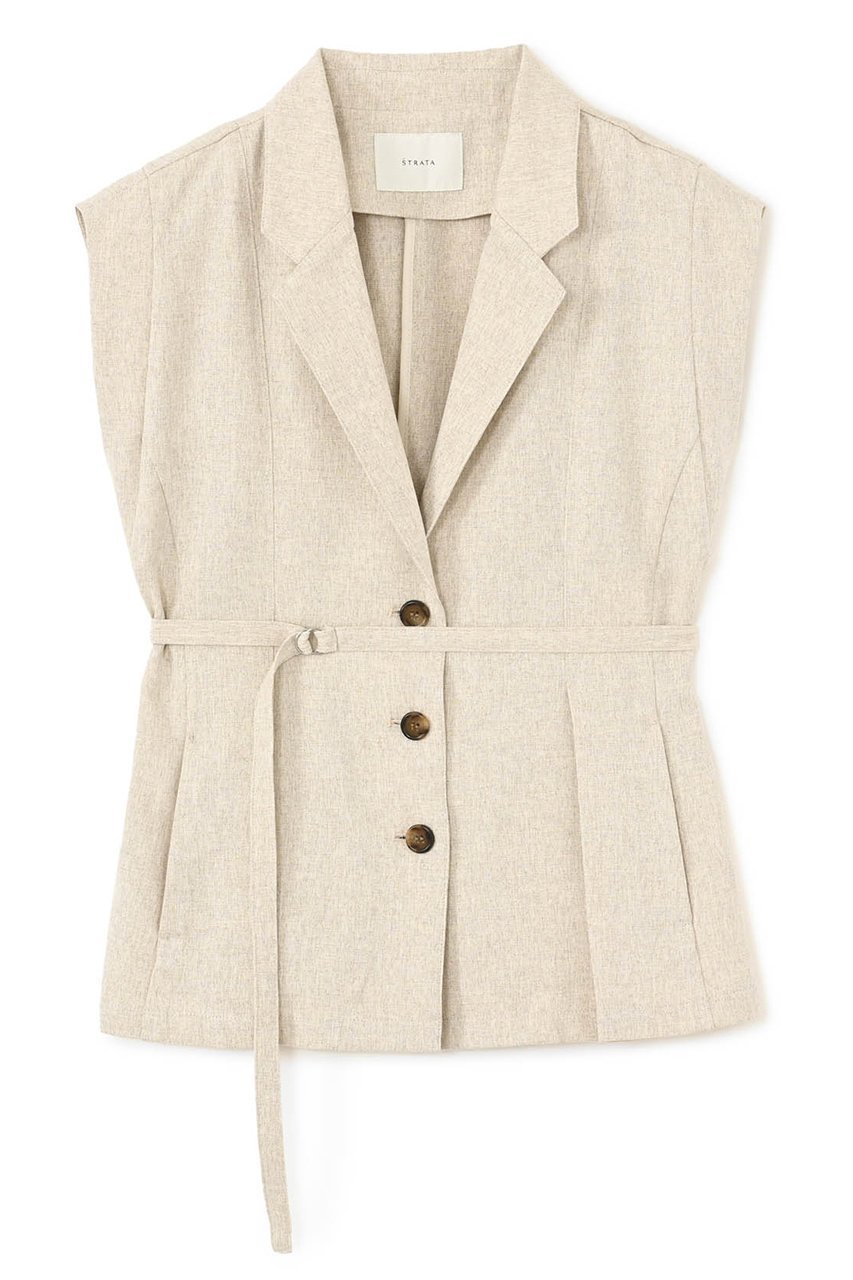 【エストラータ/STRATA】のリネンライクテーラードタックジレ インテリア・キッズ・メンズ・レディースファッション・服の通販 founy(ファニー) 　ファッション　Fashion　レディースファッション　Fashion for Women　アウター　Coat / Outerwear Collection　レディースジャケット・軽アウター　Jackets　インナー　Innerwear　キャミソール　Camisole, Spaghetti Strap Top　ジャケット　Jacket, Outerwear　タンク　Tank Top, Sleeveless Top　バランス　Balance, Style Balance　フェミニン　Feminine, Girly　フロント　Front, Front Design　ベスト　Vest, Waistcoat　ペプラム　Peplum, Flared Hem　ボトム　Bottoms, Lower Wear　マニッシュ　Mannish, Boyish　夏　Summer　ライトベージュ|ID: prp329100004510966 ipo3291000000032950823