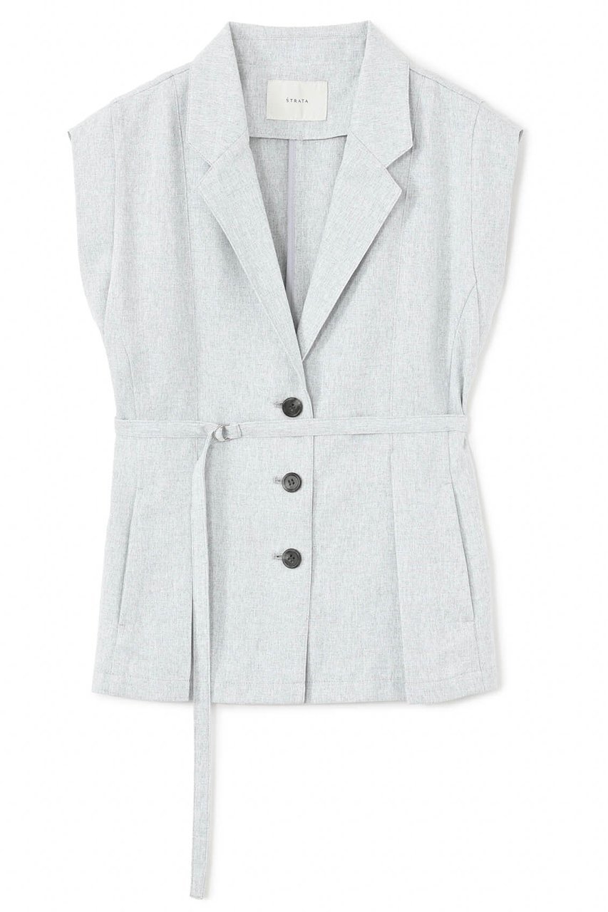 【エストラータ/STRATA】のリネンライクテーラードタックジレ インテリア・キッズ・メンズ・レディースファッション・服の通販 founy(ファニー) 　ファッション　Fashion　レディースファッション　Fashion for Women　アウター　Coat / Outerwear Collection　レディースジャケット・軽アウター　Jackets　インナー　Innerwear　キャミソール　Camisole, Spaghetti Strap Top　ジャケット　Jacket, Outerwear　タンク　Tank Top, Sleeveless Top　バランス　Balance, Style Balance　フェミニン　Feminine, Girly　フロント　Front, Front Design　ベスト　Vest, Waistcoat　ペプラム　Peplum, Flared Hem　ボトム　Bottoms, Lower Wear　マニッシュ　Mannish, Boyish　夏　Summer　ライトグレー|ID: prp329100004510966 ipo3291000000032950827