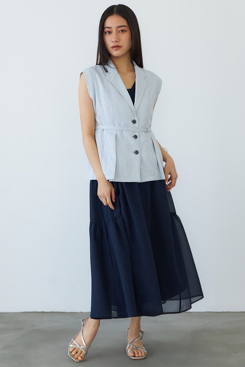 【エストラータ/STRATA】のリネンライクテーラードタックジレ 人気、トレンドファッション・服の通販 founy(ファニー) 　ファッション　Fashion　レディースファッション　Fashion for Women　アウター　Coat / Outerwear Collection　レディースジャケット・軽アウター　Jackets　インナー　Innerwear　キャミソール　Camisole, Spaghetti Strap Top　ジャケット　Jacket, Outerwear　タンク　Tank Top, Sleeveless Top　バランス　Balance, Style Balance　フェミニン　Feminine, Girly　フロント　Front, Front Design　ベスト　Vest, Waistcoat　ペプラム　Peplum, Flared Hem　ボトム　Bottoms, Lower Wear　マニッシュ　Mannish, Boyish　夏　Summer　other-7|ID: prp329100004510966 ipo3291000000032950850