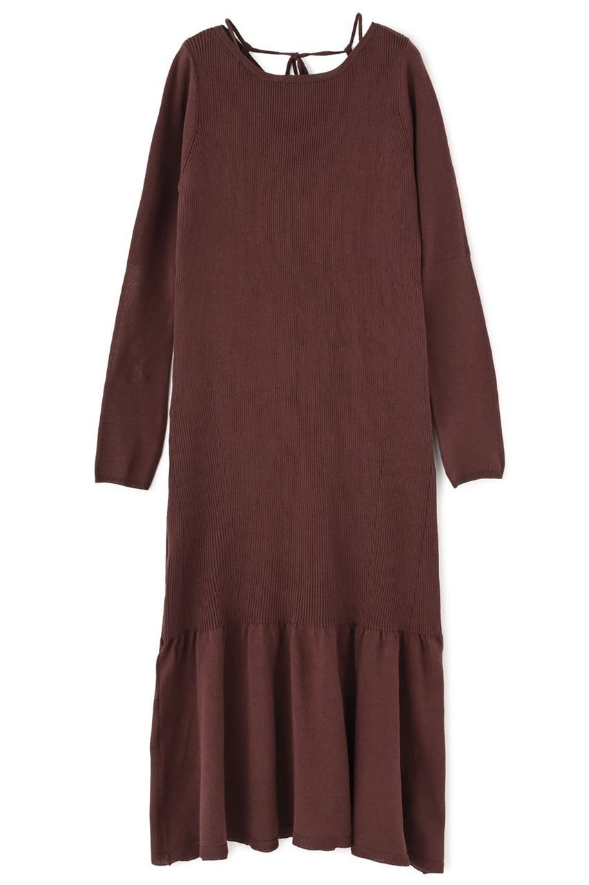 【エストラータ/STRATA】のシアーデザインベルヘムニットワンピース インテリア・キッズ・メンズ・レディースファッション・服の通販 founy(ファニー) 　ファッション　Fashion　レディースファッション　Fashion for Women　ワンピース　Dresses　ニットワンピース　Knit Dresses　チュニック　Tunic Tops & Dresses　おすすめ　Recommended / Our Picks　チュニック　Tunic, Long Top　フェミニン　Feminine, Girly　リボン　Ribbon, Bow　ロング　Long, Long-Length　ブラウン|ID: prp329100004510969 ipo3291000000032857885