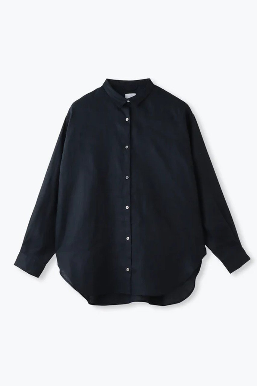 【レリル/lelill】のTHE BASIC LINEN SHIRTS インテリア・キッズ・メンズ・レディースファッション・服の通販 founy(ファニー) 　ファッション　Fashion　レディースファッション　Fashion for Women　トップス・カットソー　Cut & Sew Tops　シャツ・ブラウス・オフィスカジュアル　Elegant Blouses & Button-Ups　カシュクール　Wrap Design　スリーブ　Sleeve, Long Sleeve / Short Sleeve　タフタ　Taffeta, Structured Fabric　定番　Standard, Basic Item　フレンチ　French, French Style　リネン　Linen, Linen Fabric　ロング　Long, Long-Length　エレガント 上品　Elegant　ネイビー|ID: prp329100004511049 ipo3291000000036393055