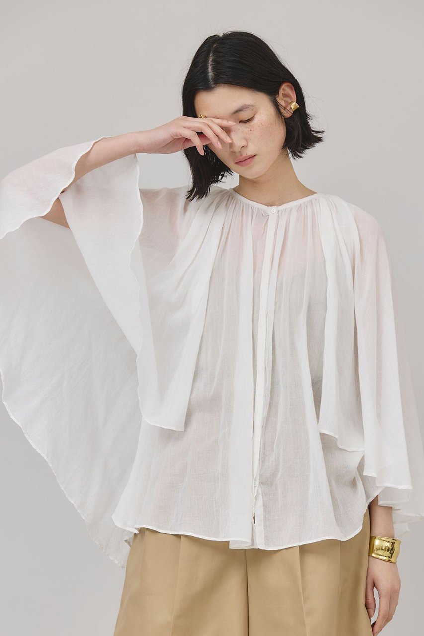 【カレンソロジー/Curensology】のカディライクケープブラウス インテリア・キッズ・メンズ・レディースファッション・服の通販 founy(ファニー) 　ファッション　Fashion　レディースファッション　Fashion for Women　トップス・カットソー　Cut & Sew Tops　シャツ・ブラウス・オフィスカジュアル　Elegant Blouses & Button-Ups　インド　Indian Textile　スリーブ　Sleeve, Long Sleeve / Short Sleeve　バランス　Balance, Style Balance　ロング　Long, Long-Length　夏　Summer　ホワイト|ID: prp329100004512183 ipo3291000000035652981