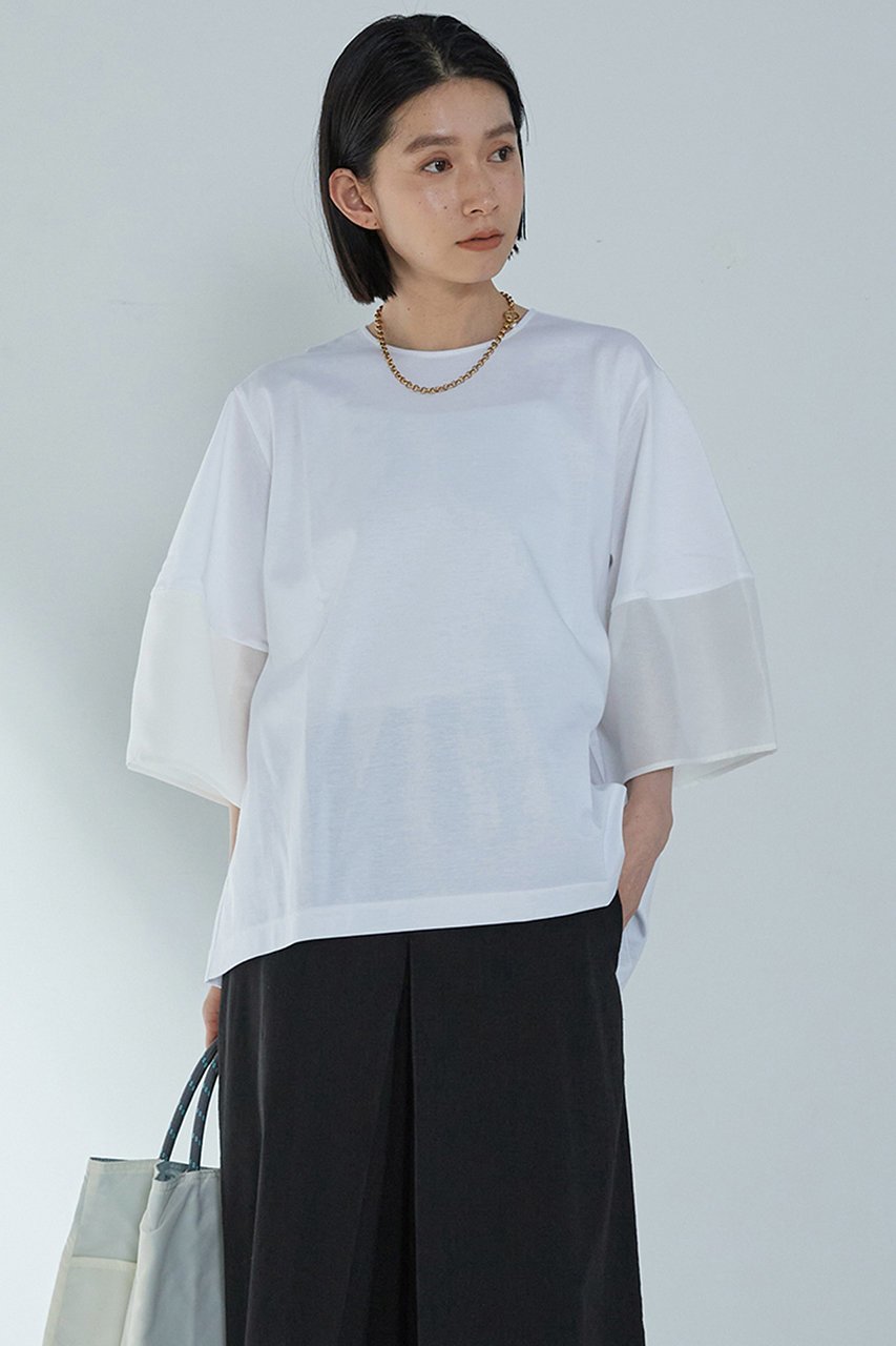 【プルミエ アロンディスモン/1er Arrondissement】のシアーコンビカットソー 人気、トレンドファッション・服の通販 founy(ファニー) 　ファッション　Fashion　レディースファッション　Fashion for Women　トップス・カットソー　Cut & Sew Tops　シャツ・ブラウス・オフィスカジュアル　Elegant Blouses & Button-Ups　ロングTシャツ・Tシャツ　Longline T-Shirts & Tees　カットソー・ベーシックTシャツ　Cut-and-Sewn Tops / Stretch Tees & Basics　カットソー　Cut and Sewn Top　ショート　Short, Short Length　スリーブ　Sleeve, Long Sleeve / Short Sleeve　夏　Summer　春　Spring　S/S・春夏　SS, Spring/Summer, Warm Season　 other-1|ID: prp329100004512188 ipo3291000000032810503
