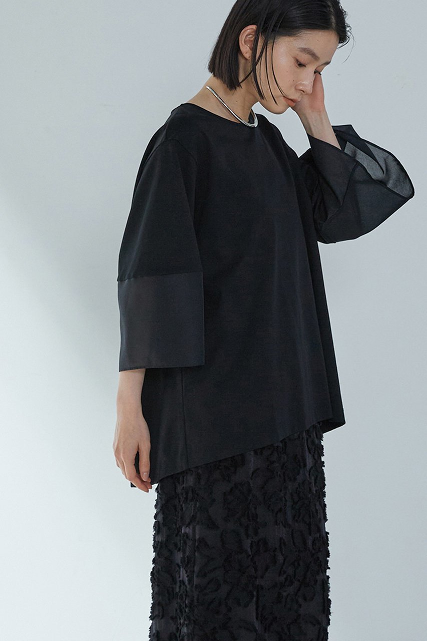 【プルミエ アロンディスモン/1er Arrondissement】のシアーコンビカットソー 人気、トレンドファッション・服の通販 founy(ファニー) 　ファッション　Fashion　レディースファッション　Fashion for Women　トップス・カットソー　Cut & Sew Tops　シャツ・ブラウス・オフィスカジュアル　Elegant Blouses & Button-Ups　ロングTシャツ・Tシャツ　Longline T-Shirts & Tees　カットソー・ベーシックTシャツ　Cut-and-Sewn Tops / Stretch Tees & Basics　カットソー　Cut and Sewn Top　ショート　Short, Short Length　スリーブ　Sleeve, Long Sleeve / Short Sleeve　夏　Summer　春　Spring　S/S・春夏　SS, Spring/Summer, Warm Season　other-2|ID: prp329100004512188 ipo3291000000032810506