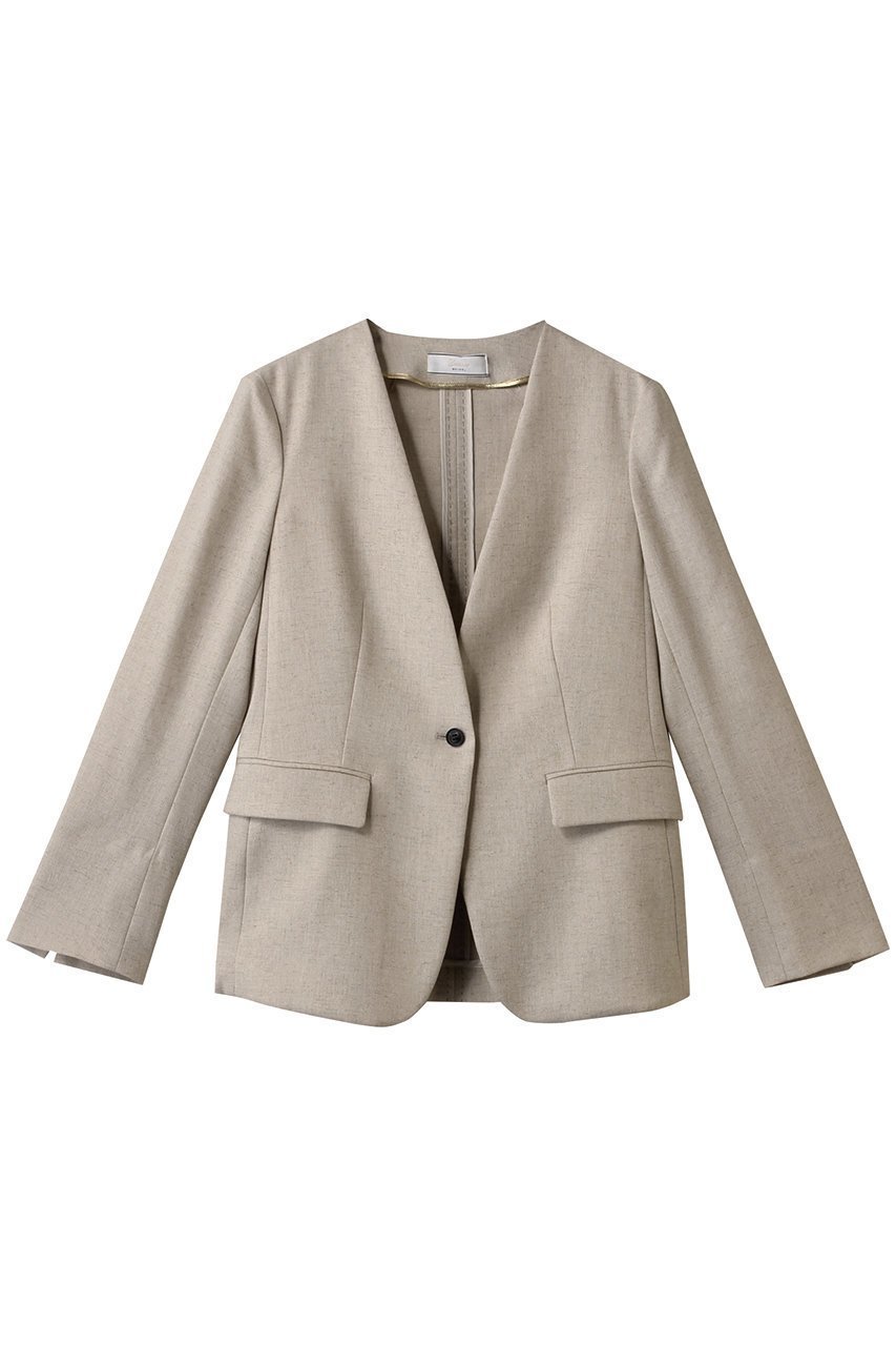 【ベイジ,/BEIGE,】のCAROLE(キャロル)/リネンライクノーカラーハーフ丈ジャケット インテリア・キッズ・メンズ・レディースファッション・服の通販 founy(ファニー) 　ファッション　Fashion　レディースファッション　Fashion for Women　アウター　Coat / Outerwear Collection　レディースジャケット・軽アウター　Jackets　ジャケット　Jacket, Outerwear　センター　Center, Center Line　デニム　Denim, Jeans Material　ハーフ　Half, Half-Length　バランス　Balance, Style Balance　リネン　Linen, Linen Fabric　エレガント 上品　Elegant　夏　Summer　定番　Standard, Basic Item　Sand|ID: prp329100004512276 ipo3291000000035864505