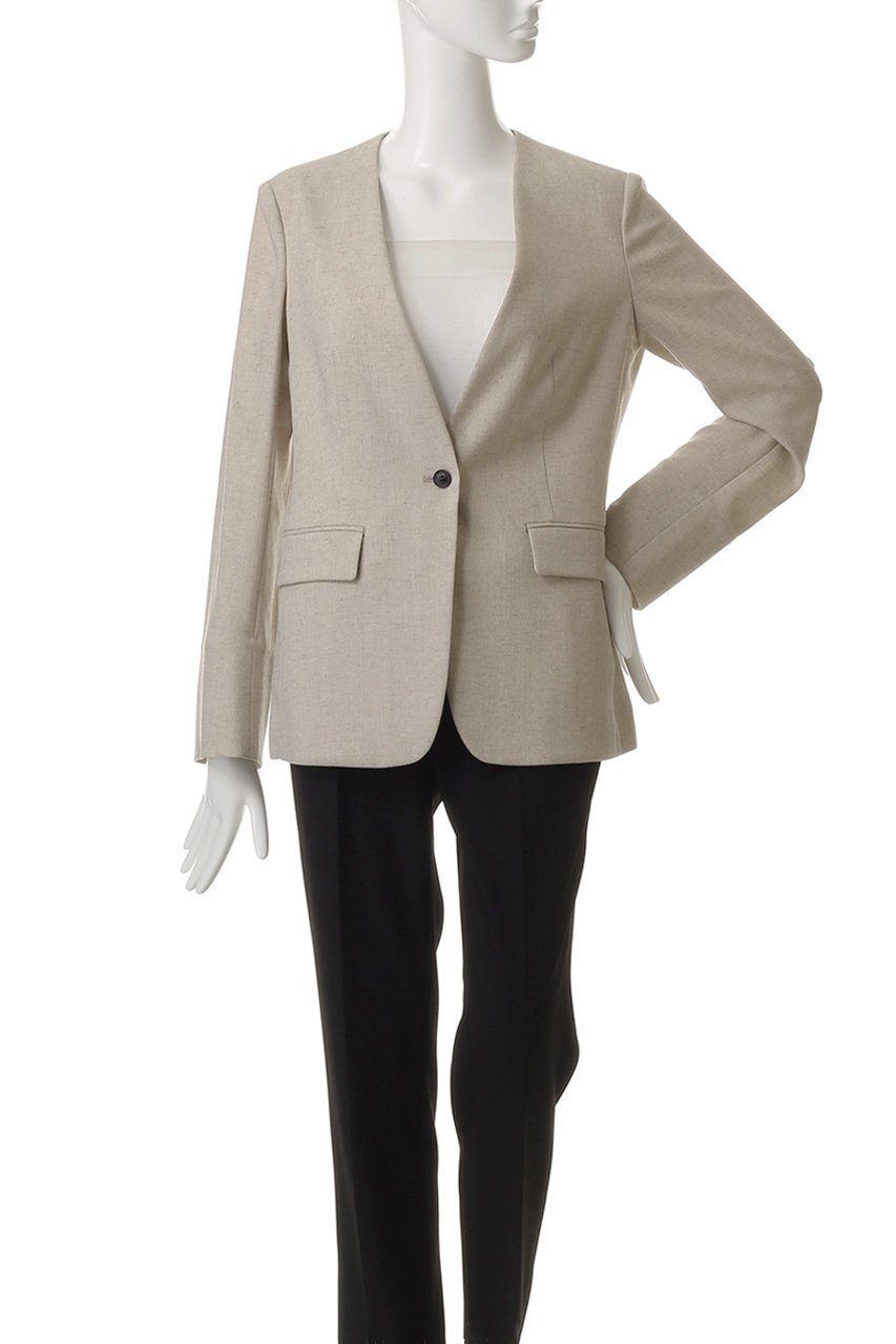 【ベイジ,/BEIGE,】のCAROLE(キャロル)/リネンライクノーカラーハーフ丈ジャケット 人気、トレンドファッション・服の通販 founy(ファニー) 　ファッション　Fashion　レディースファッション　Fashion for Women　アウター　Coat / Outerwear Collection　レディースジャケット・軽アウター　Jackets　ジャケット　Jacket, Outerwear　センター　Center, Center Line　デニム　Denim, Jeans Material　ハーフ　Half, Half-Length　バランス　Balance, Style Balance　リネン　Linen, Linen Fabric　エレガント 上品　Elegant　夏　Summer　定番　Standard, Basic Item　other-2|ID: prp329100004512276 ipo3291000000035864507