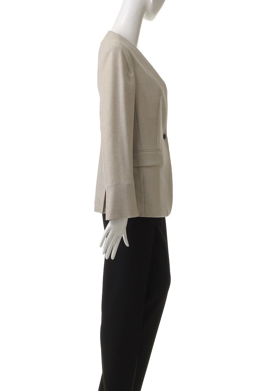 【ベイジ,/BEIGE,】のCAROLE(キャロル)/リネンライクノーカラーハーフ丈ジャケット 人気、トレンドファッション・服の通販 founy(ファニー) 　ファッション　Fashion　レディースファッション　Fashion for Women　アウター　Coat / Outerwear Collection　レディースジャケット・軽アウター　Jackets　ジャケット　Jacket, Outerwear　センター　Center, Center Line　デニム　Denim, Jeans Material　ハーフ　Half, Half-Length　バランス　Balance, Style Balance　リネン　Linen, Linen Fabric　エレガント 上品　Elegant　夏　Summer　定番　Standard, Basic Item　other-3|ID: prp329100004512276 ipo3291000000035864508